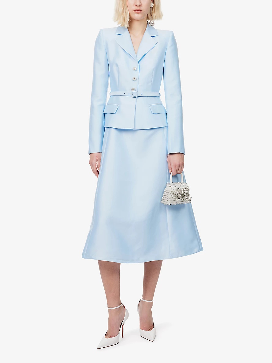 self-portrait Blue Tailored Taffeta Midi Dress | REVERSIBLE