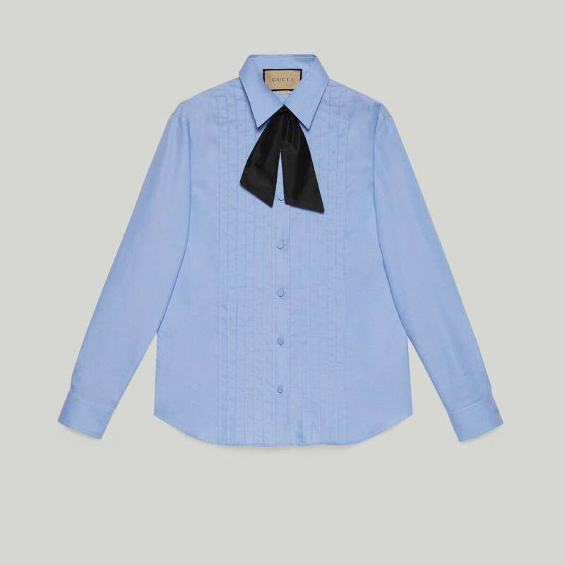 Oxford cotton shirt with pleats 1