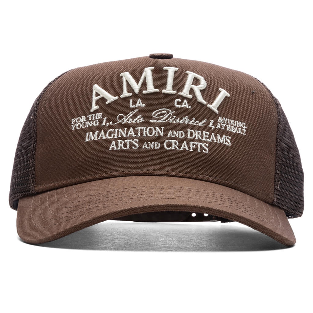 AMIRI ARTS DISTRICT TRUCKER HAT - ACORN | feature | REVERSIBLE