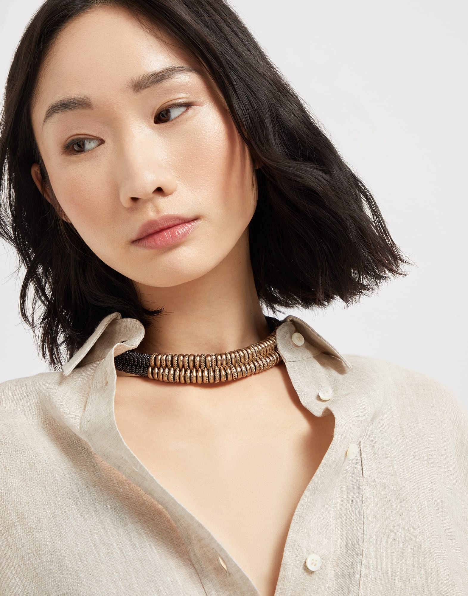 Lamé calfskin and monili braided choker - 3