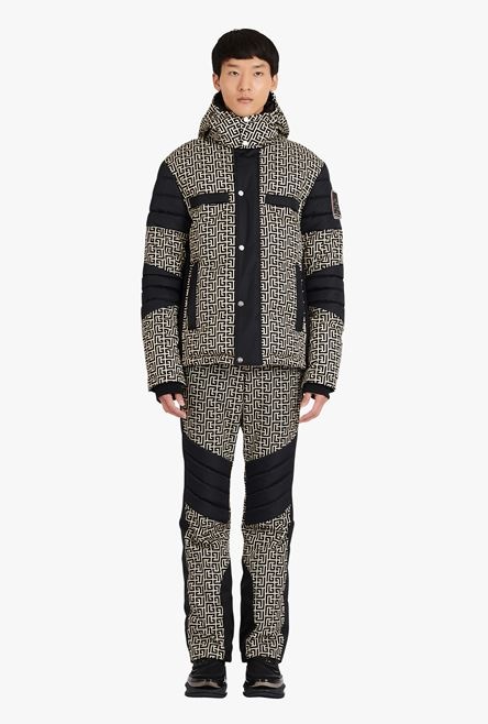 Balmain x Rossignol - Ivory and black nylon quilted coat with Balmain monogram - 4