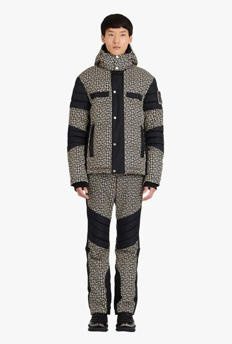 Balmain x Rossignol - Ivory and black nylon quilted coat with Balmain monogram 4