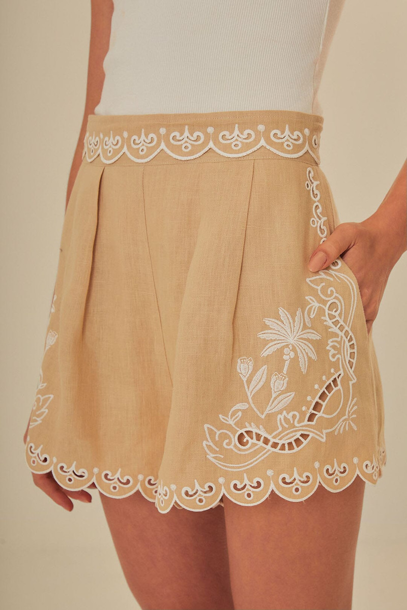 FARM RIO Khaki Embroidered Euroflax™ Premium Linen Shorts outlook