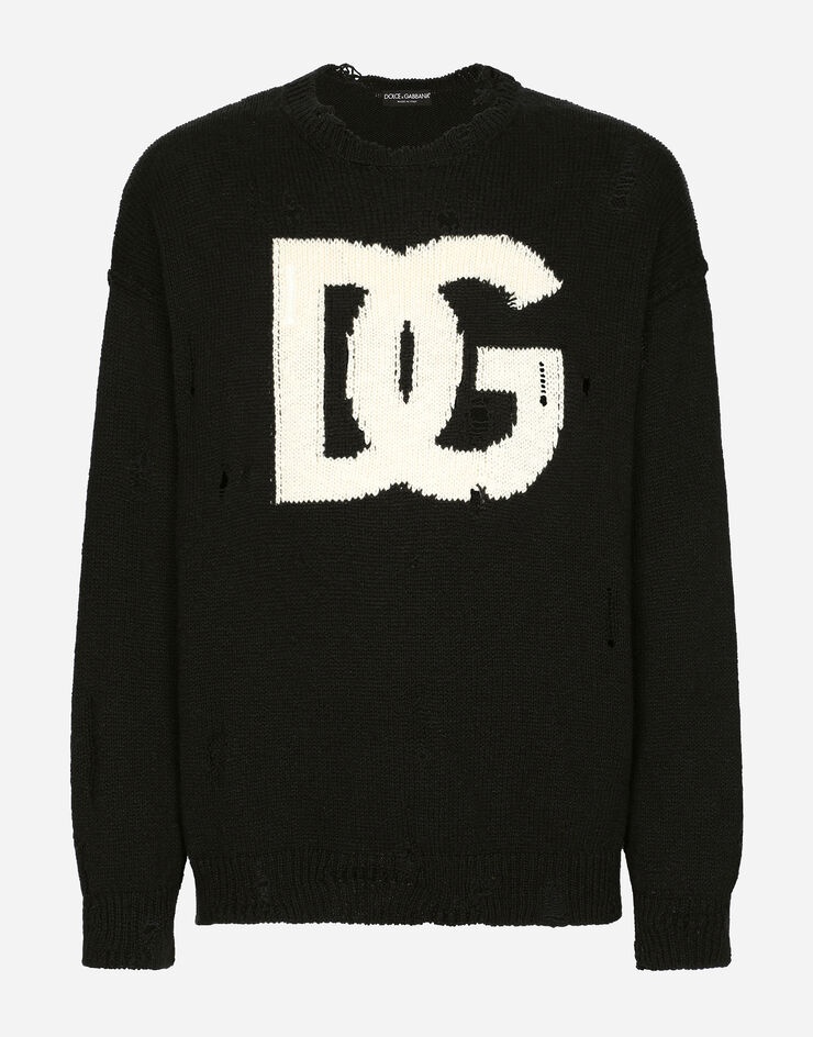 Round-neck cotton sweater with DG logo - 1