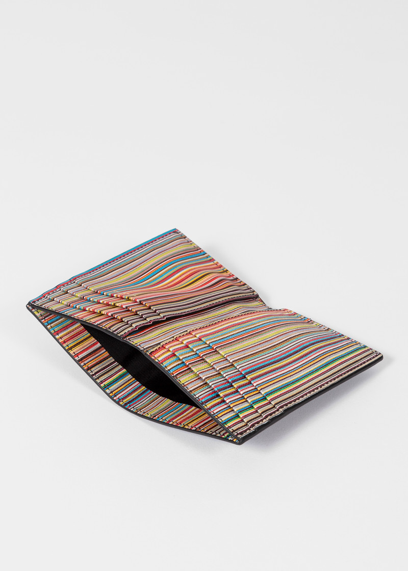 Black 'Signature Stripe' Interior Leather Credit Card Wallet 5