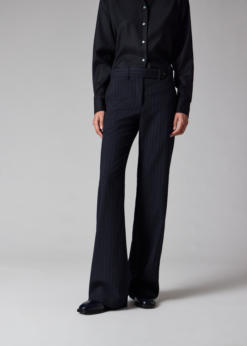 Women's Navy Pinstripe Wool Wide-Leg Trousers 3