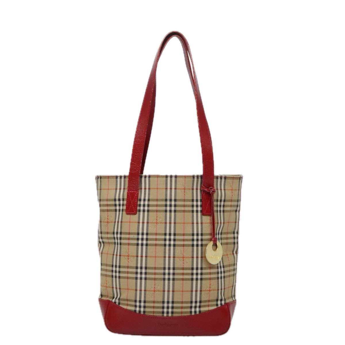 Burberry Nova Check Tote Bag Canvas Leather Beige Gold Red - 13
