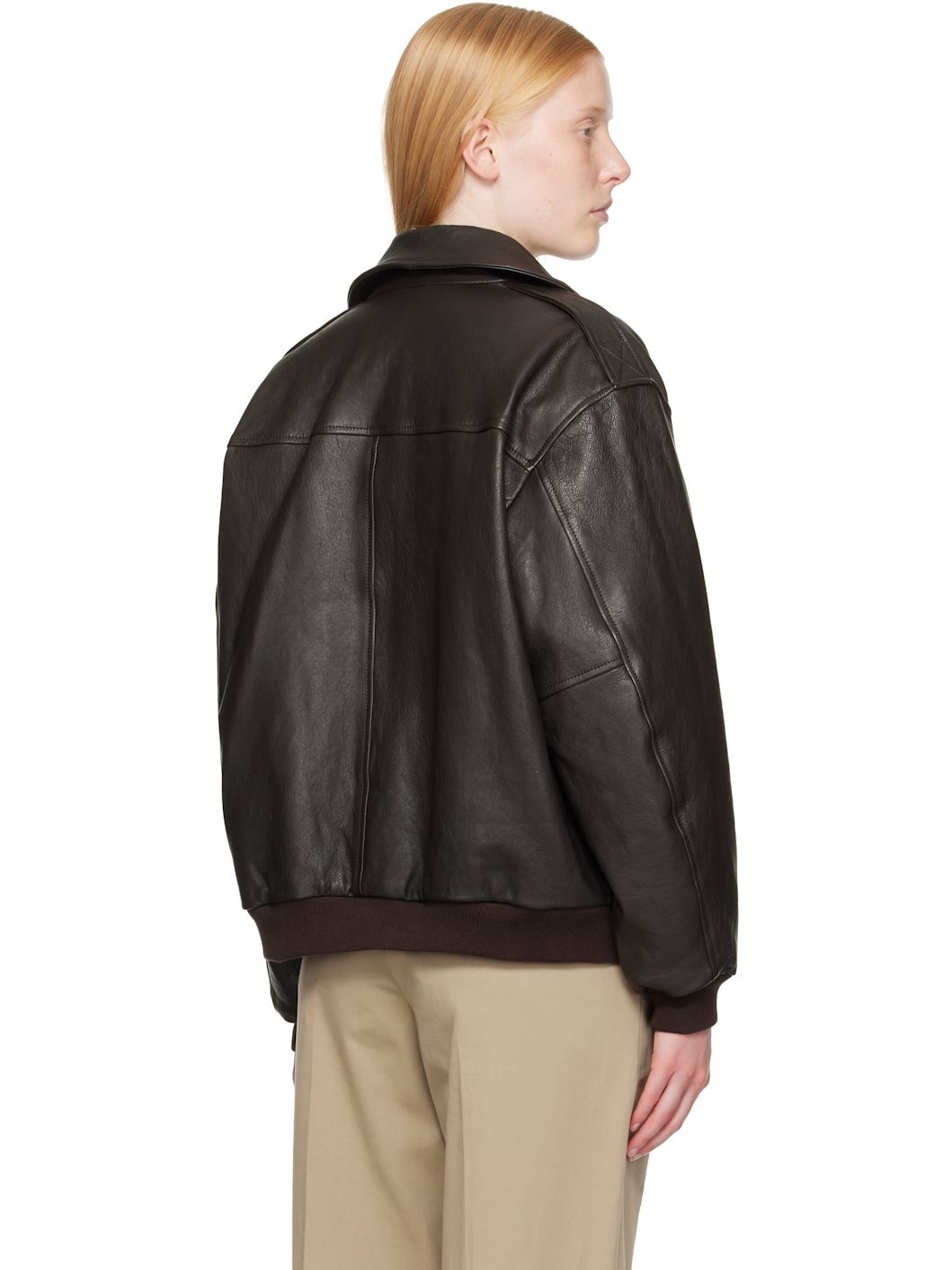 Brown Leather Bomber Jacket - 3