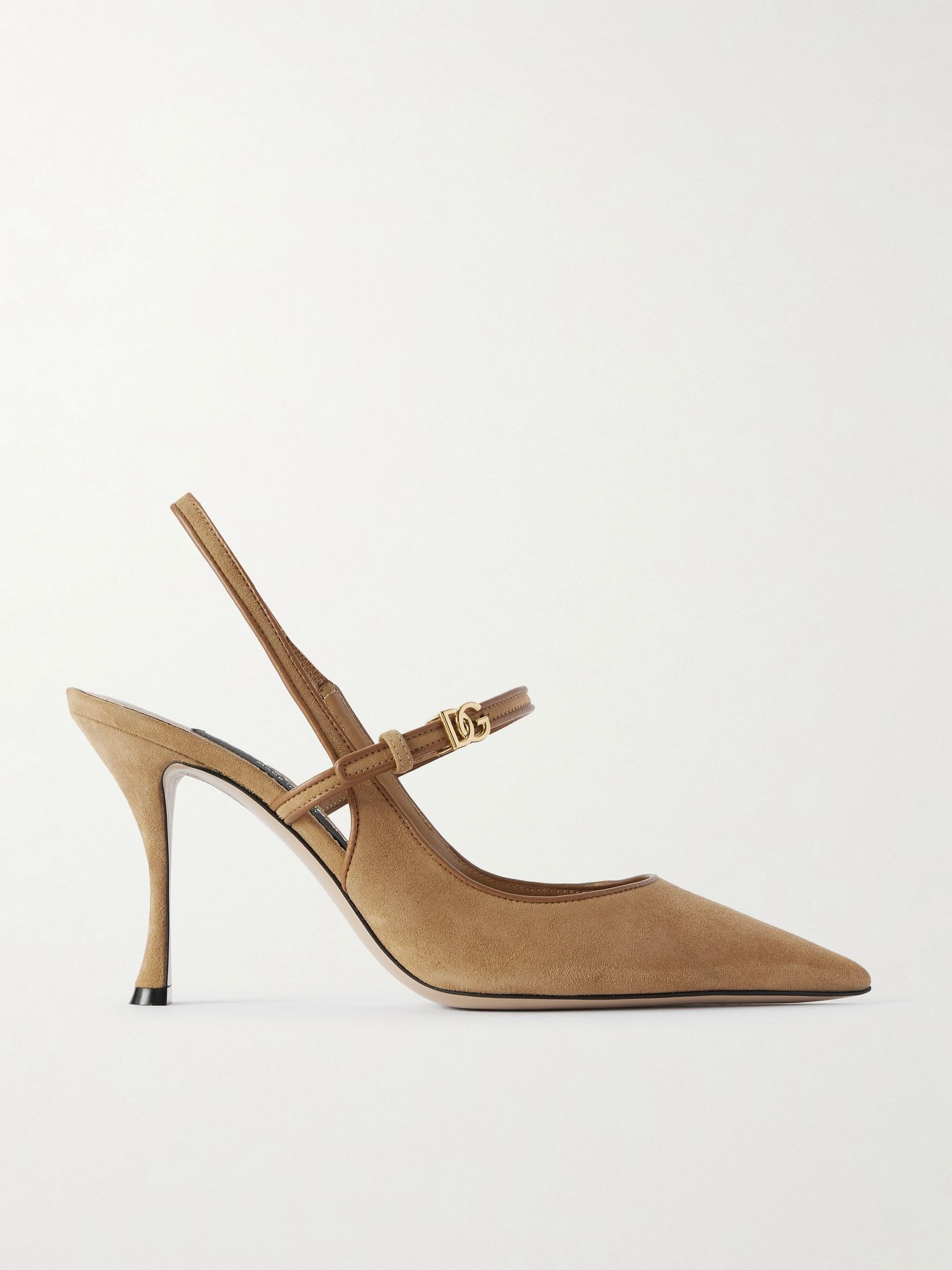 Italian Tailoring leather-trimmed suede slingback pumps Camel - 1
