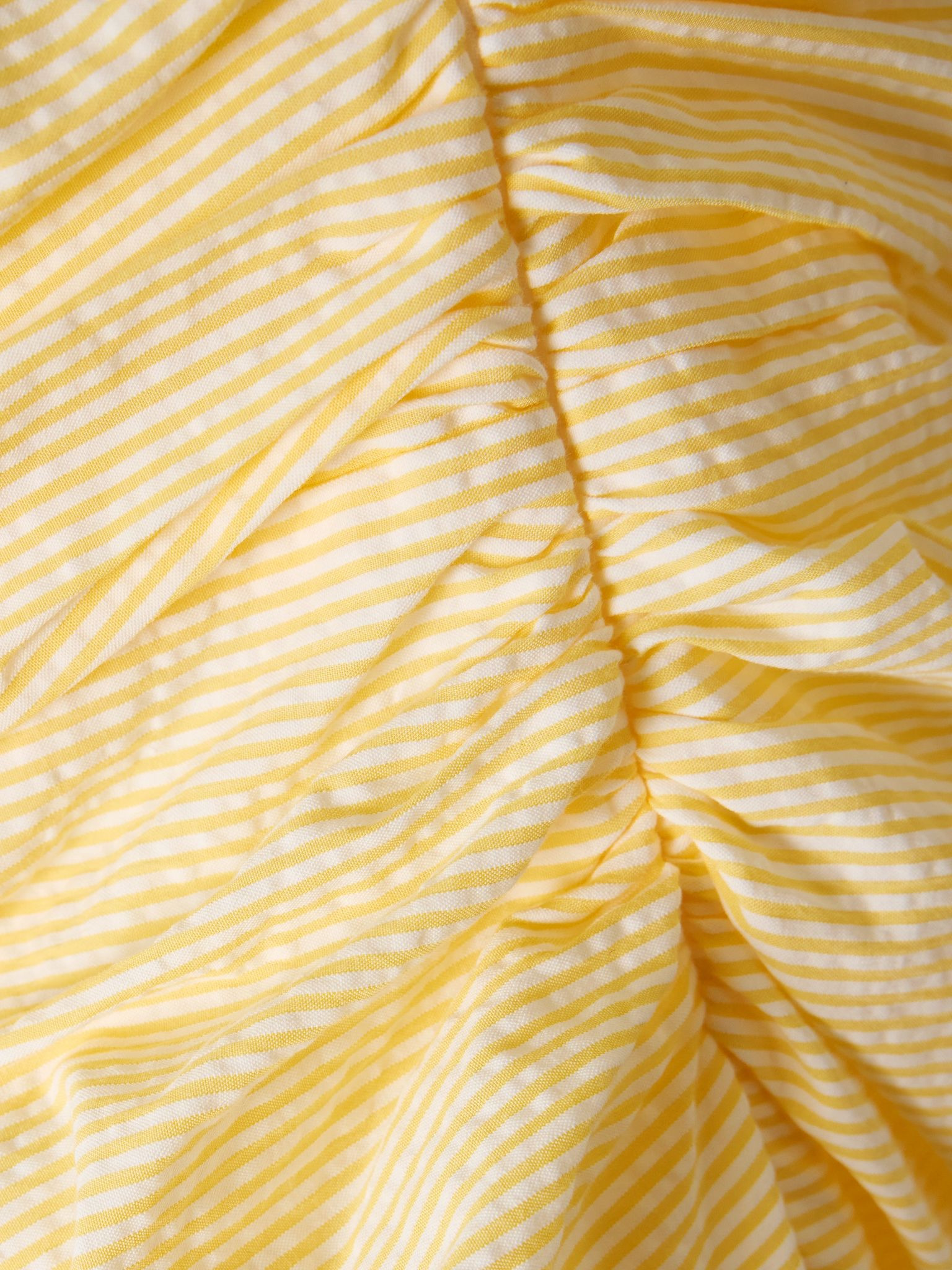 Vera strapless ruched striped cotton-seersucker maxi dress Yellow - 4