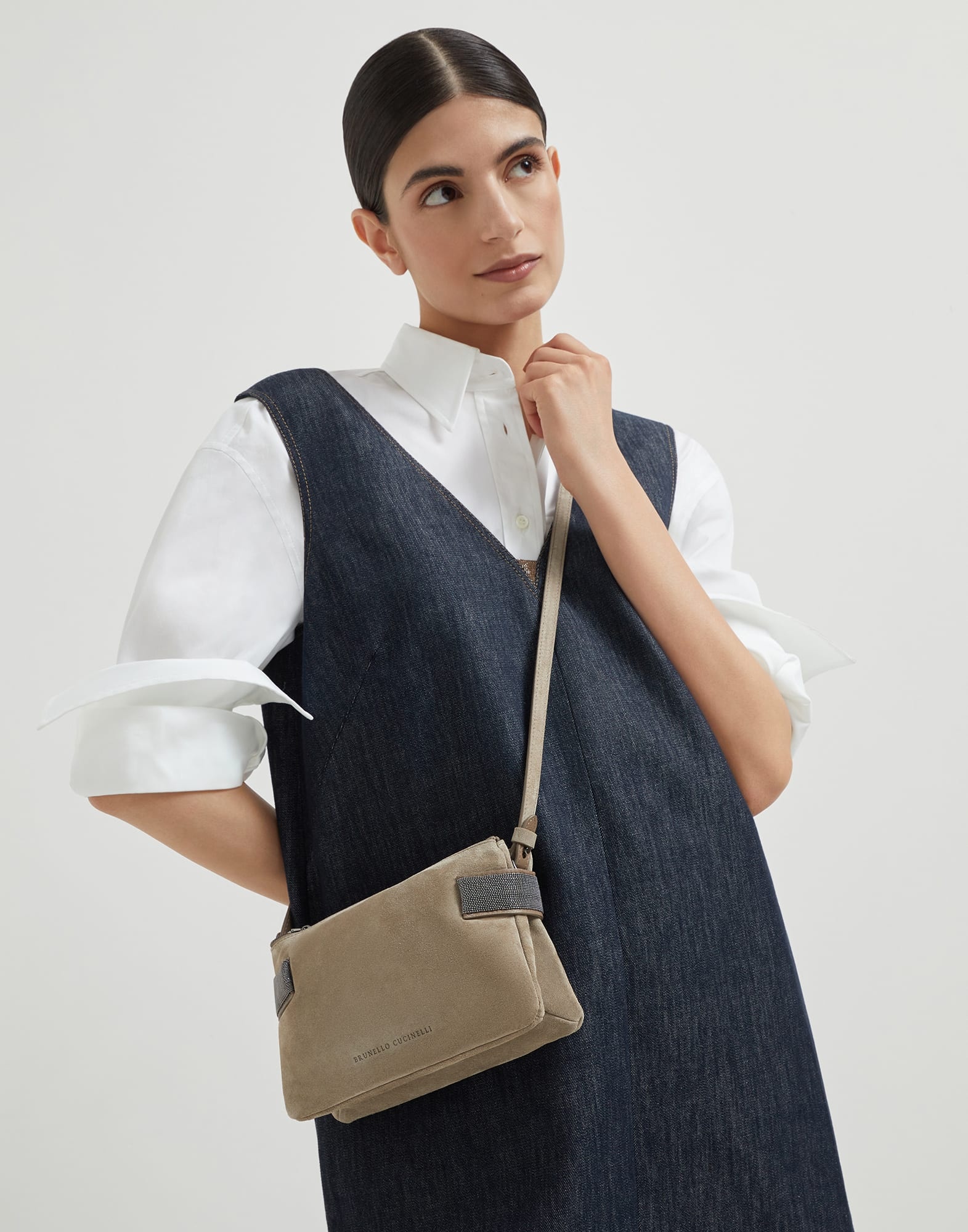 Essence mini shoulder bag in suede with precious bands - 4