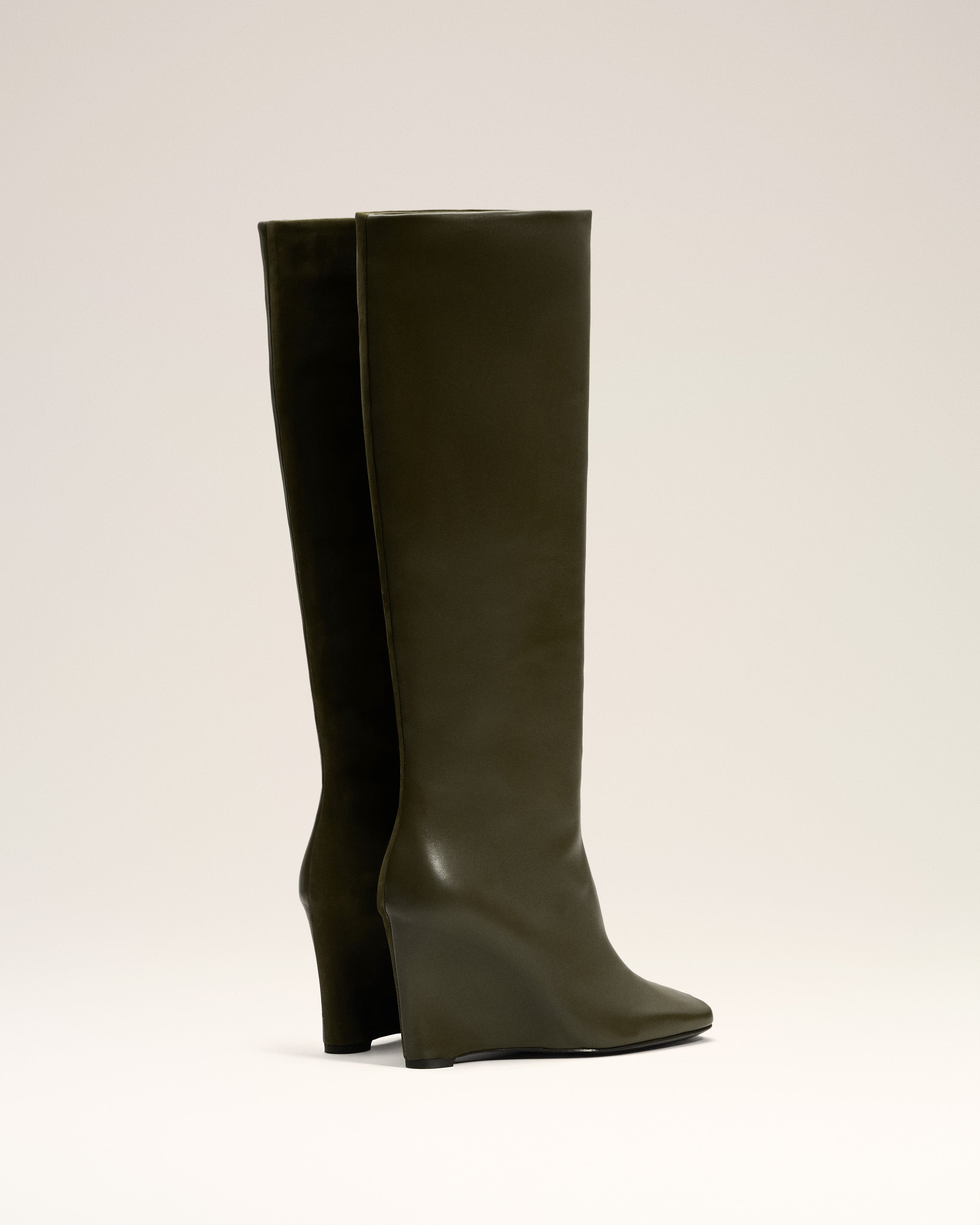 GREEN LEATHER BICOLOR KNEE HIGH BOOTS - 4