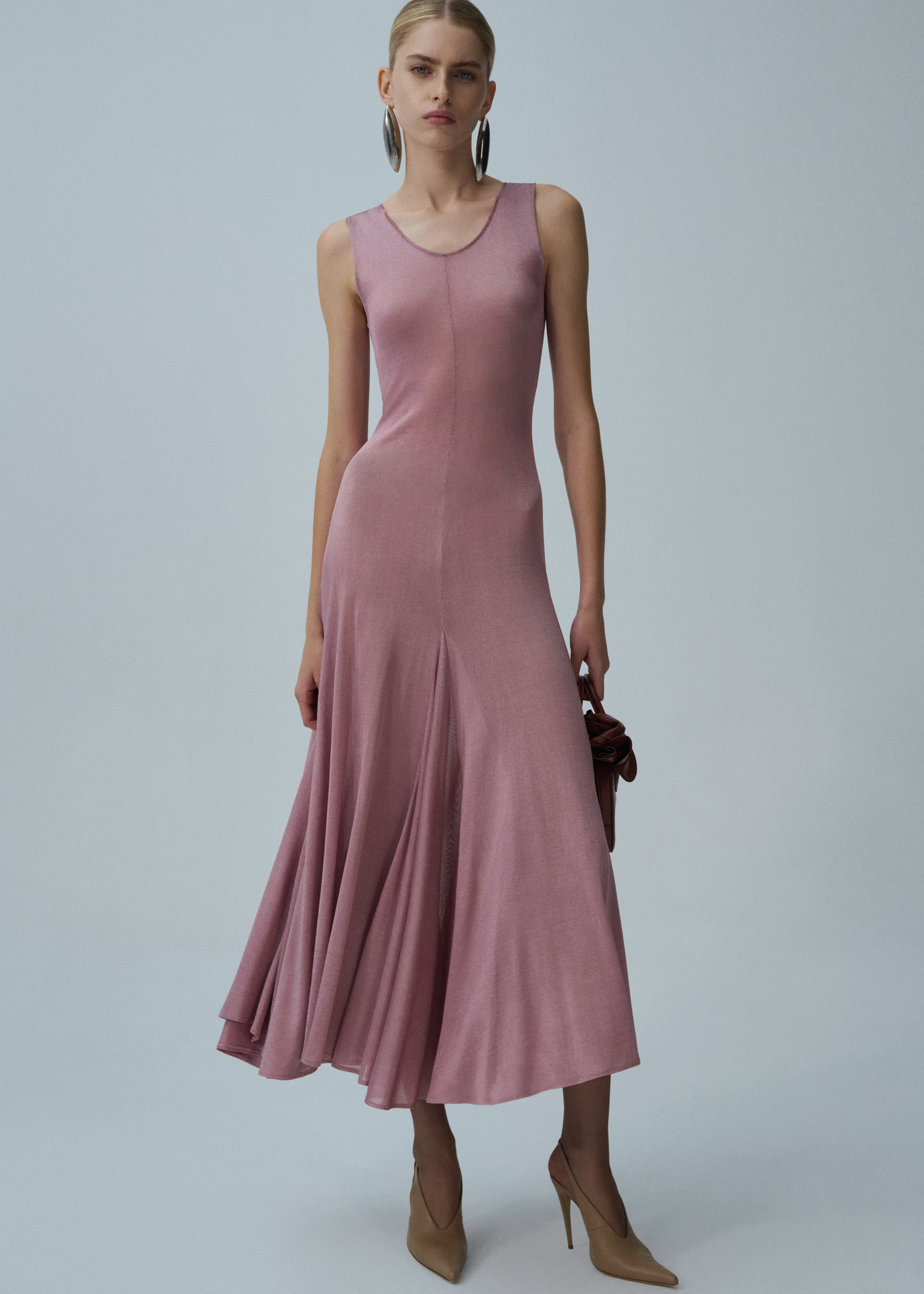 Drop waist dress in metallic pink - 3