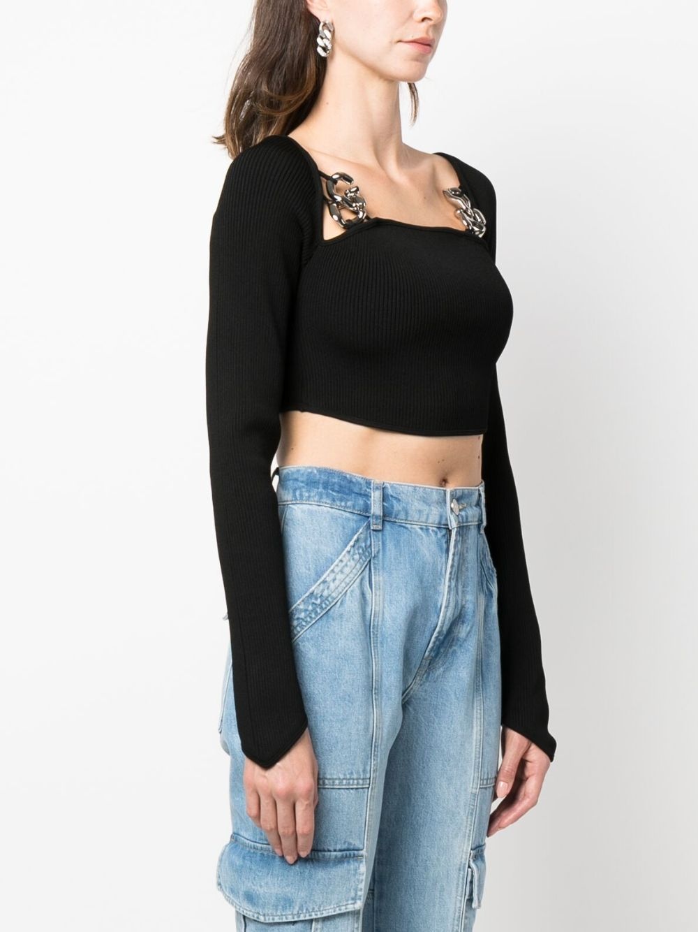 ribbed square-neck cropped top - 3