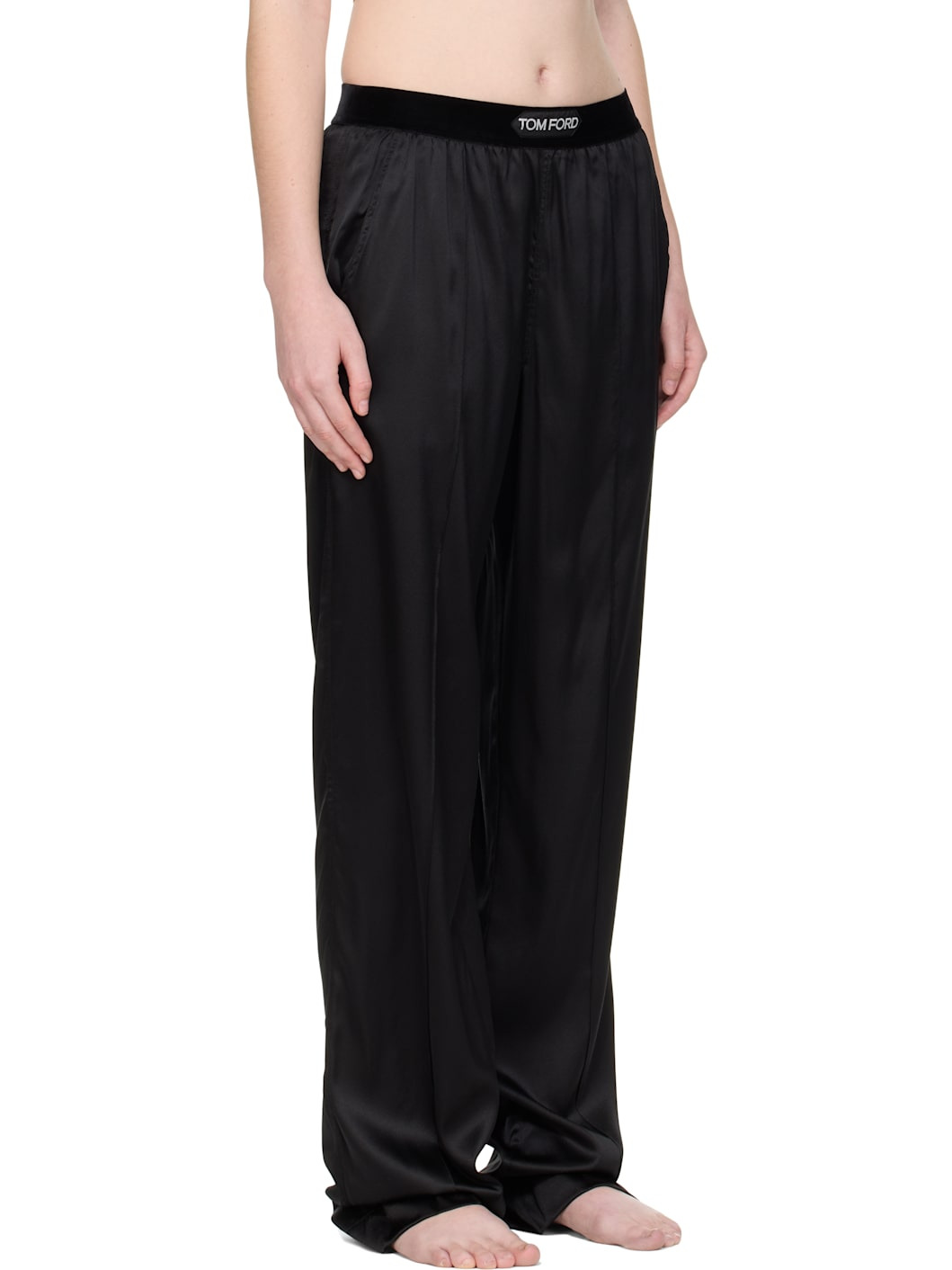 Black Stretch Silk Satin Lounge Pants - 2