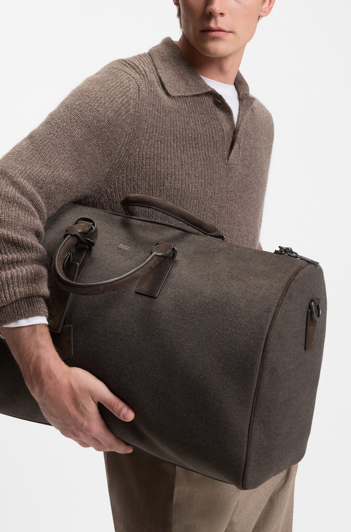 FABRIC HOLDALL WITH LEATHER TRIMS - 4