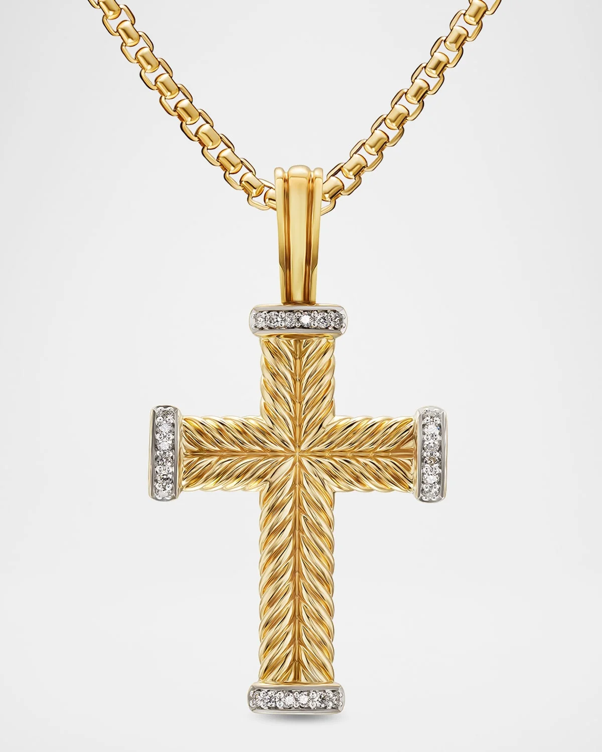Men's Chevron Cross Enhancer with Diamonds in 18K Yellow Gold, 23.5mm - 1