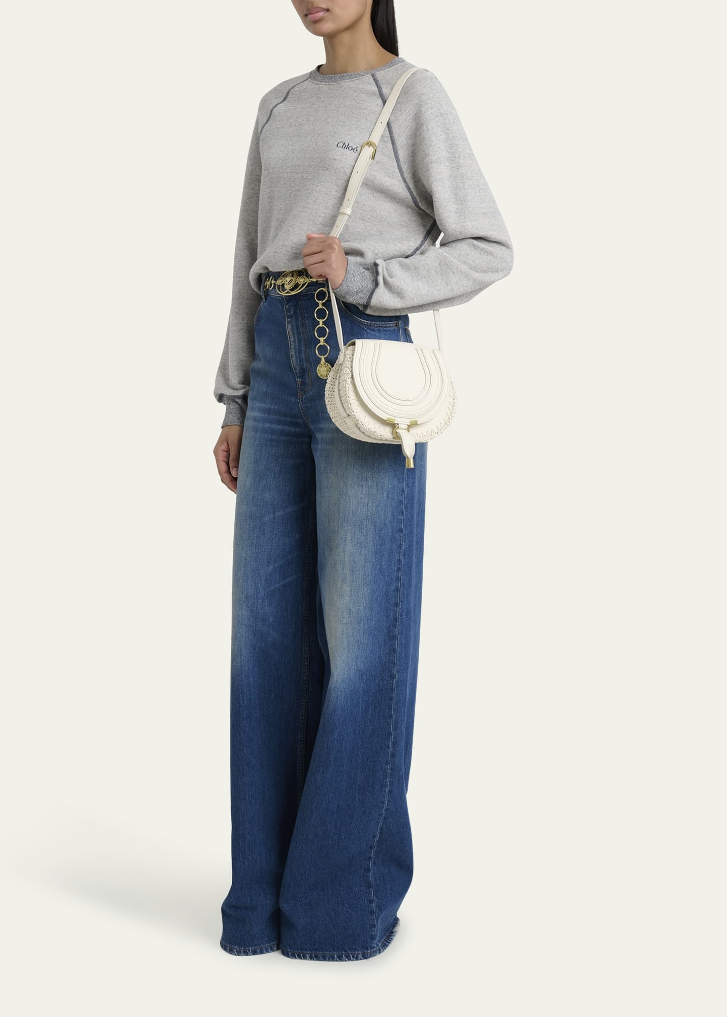 Marcie Flap Saddle Crossbody Bag in Crochet Fabric and Leather - 6