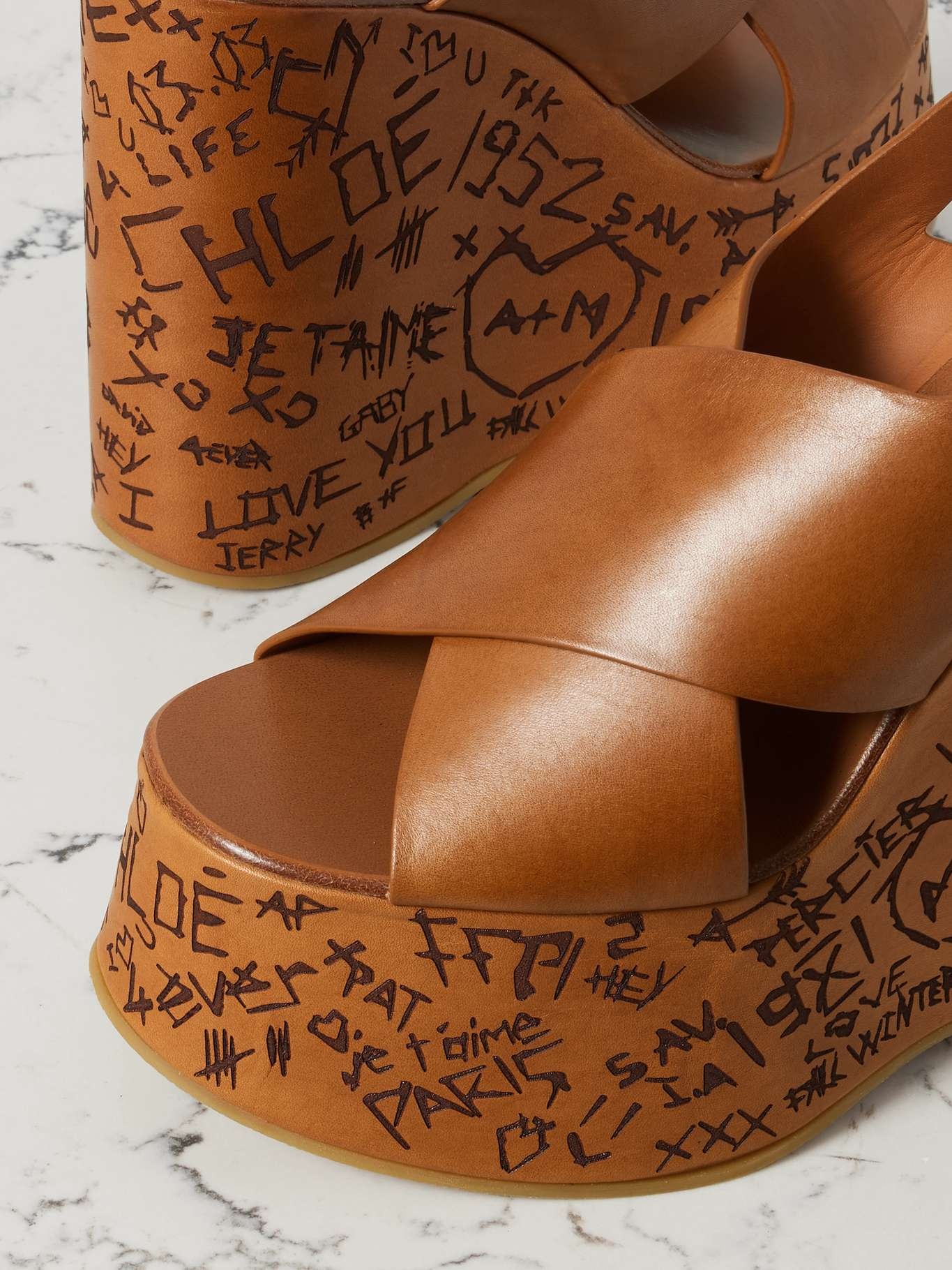 Maxime leather platform wedge sandals Tan - 4