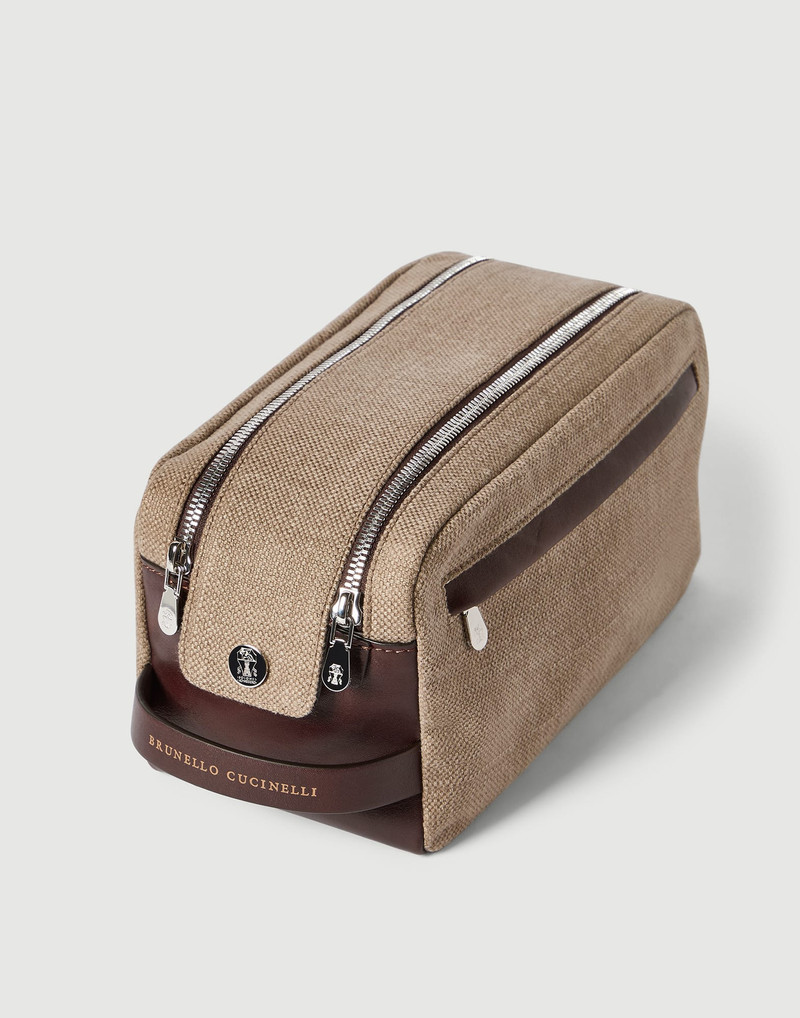 Water-resistant canvas and burnished calfskin beauty case with double zipper 3