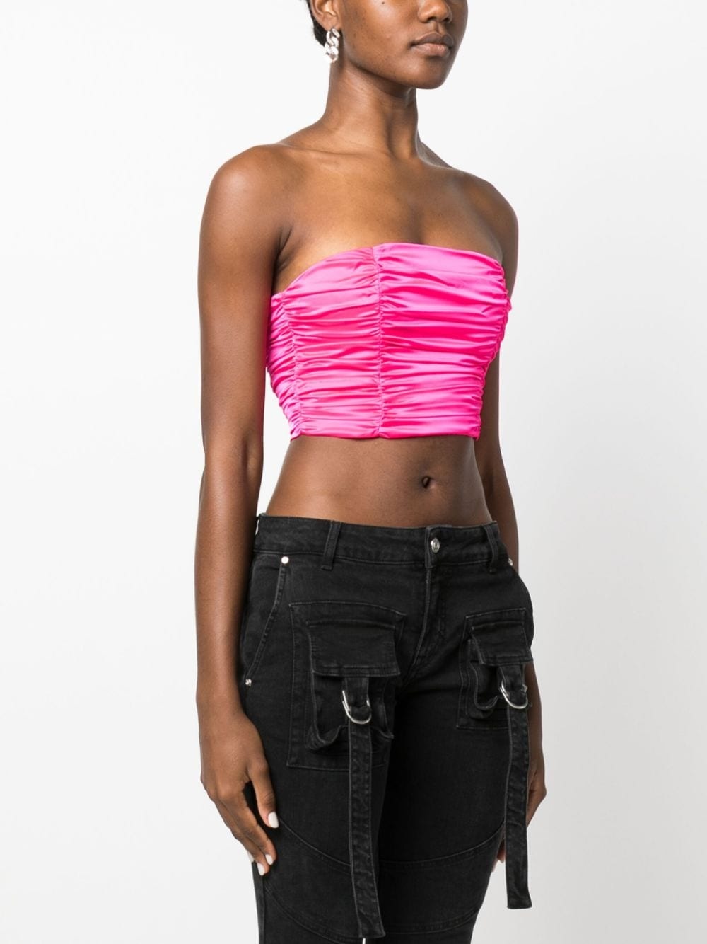 ruched satin cropped top - 3