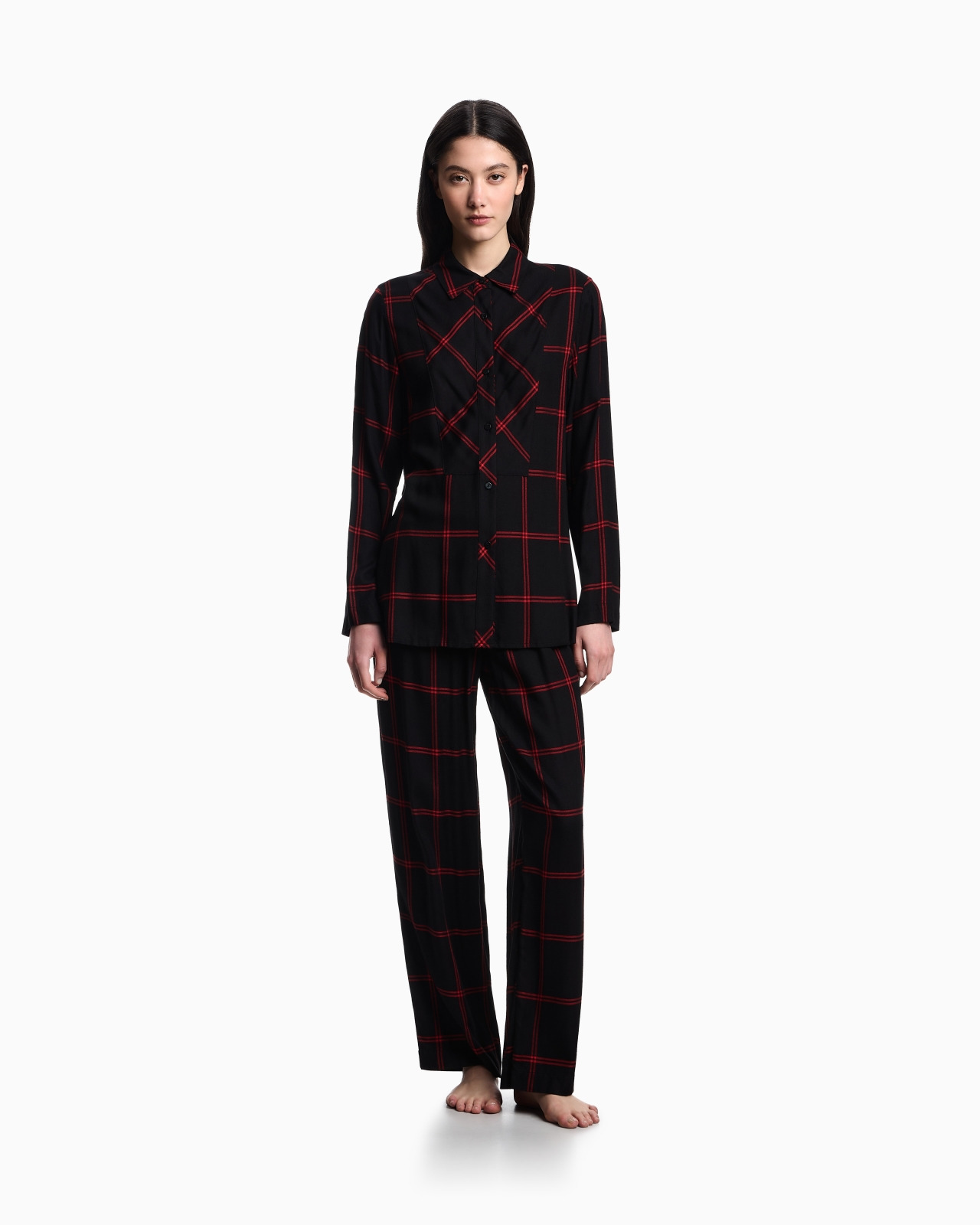 VISCOSE SHIRT AND TROUSERS PYJAMAS WITH A CHECK MOTIF - 2