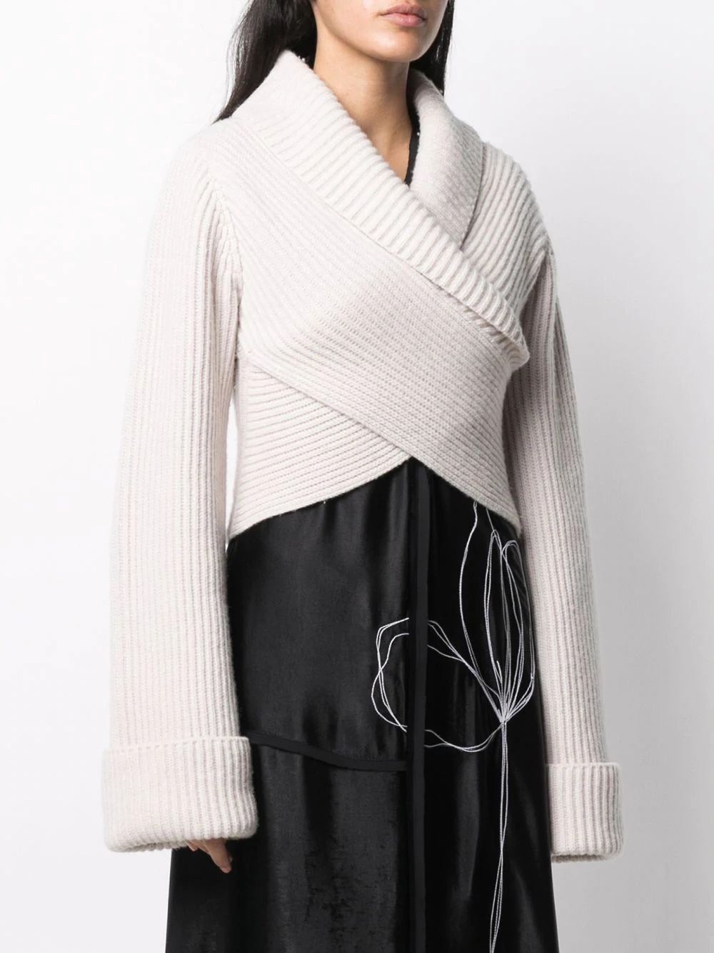 ribbed knit wrap jumper - 3