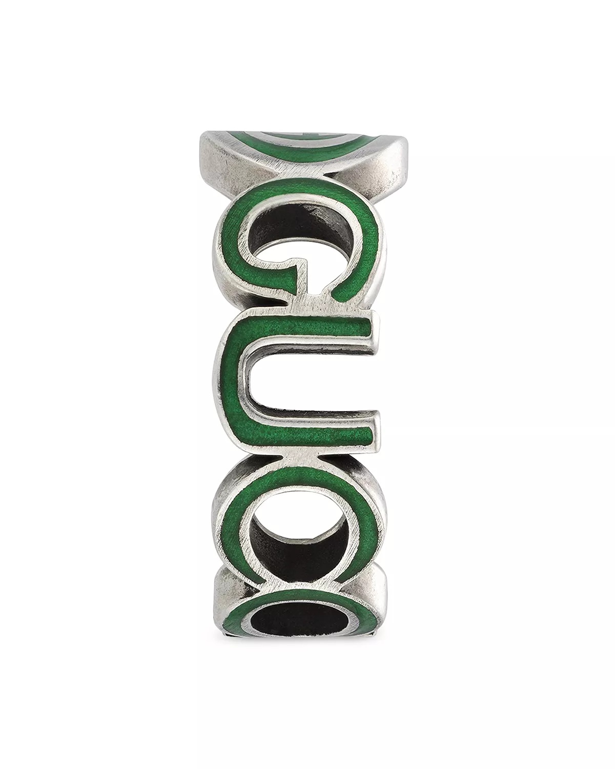 Sterling Silver Interlocked G Green Enamel Logo Ring - 5