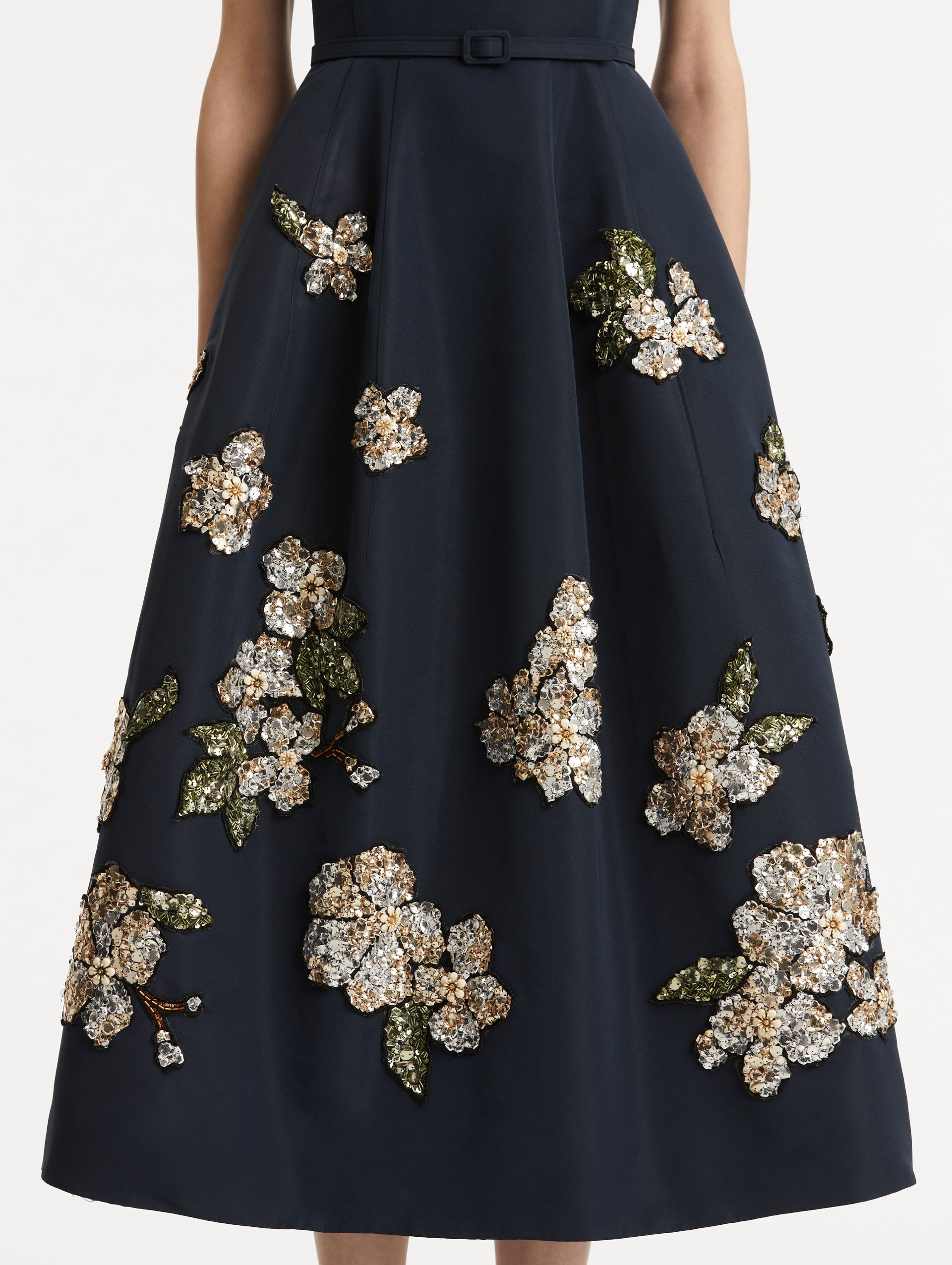 FLORAL SEQUIN EMBROIDERED FAILLE DRESS - 5