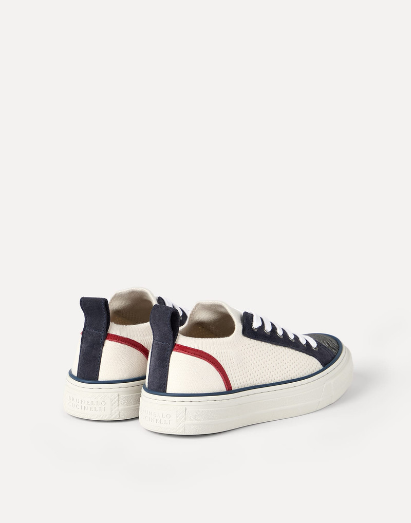 Cotton knit and suede sneakers with precious toe 3