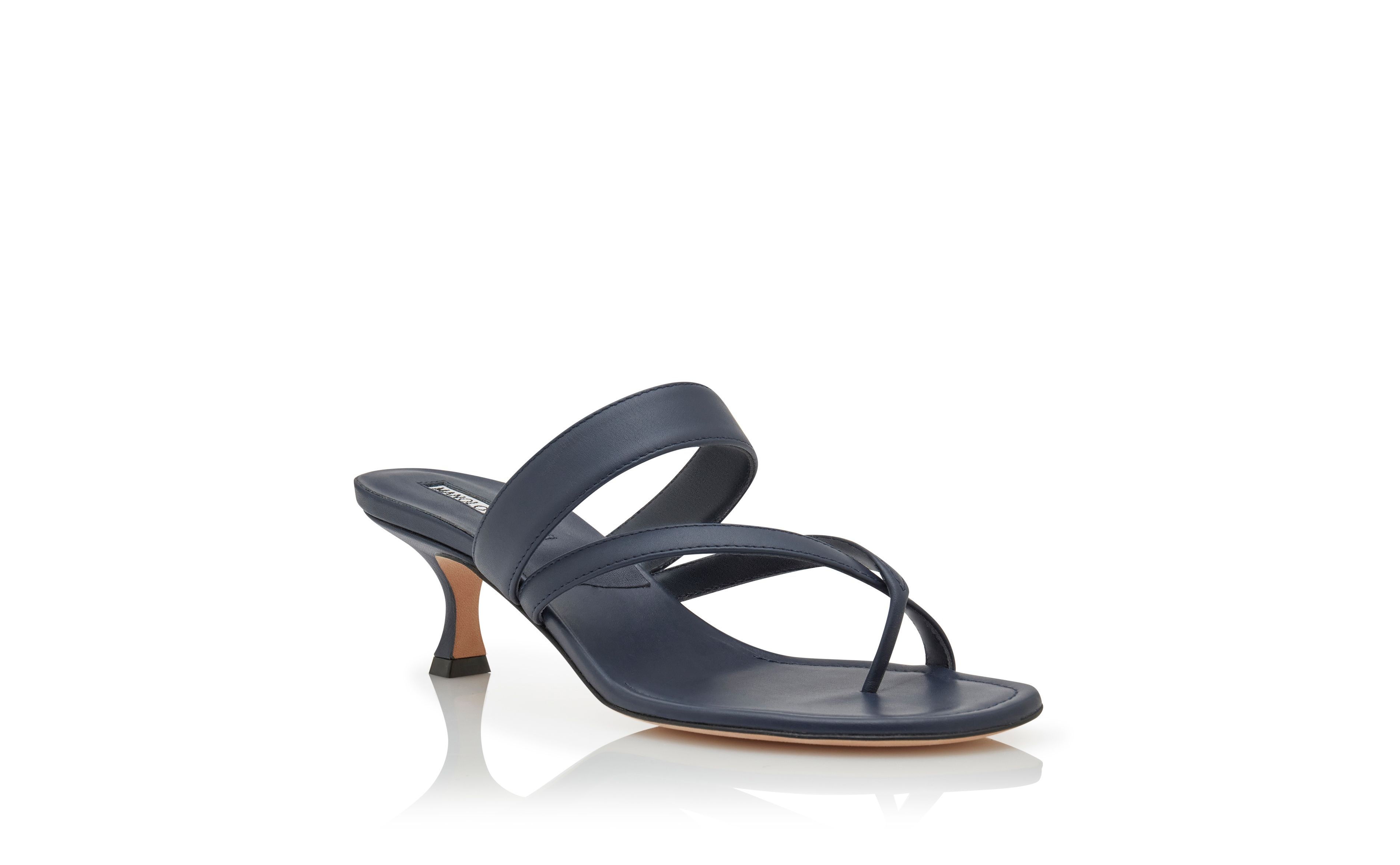 Navy Blue Calf Leather Mules - 3