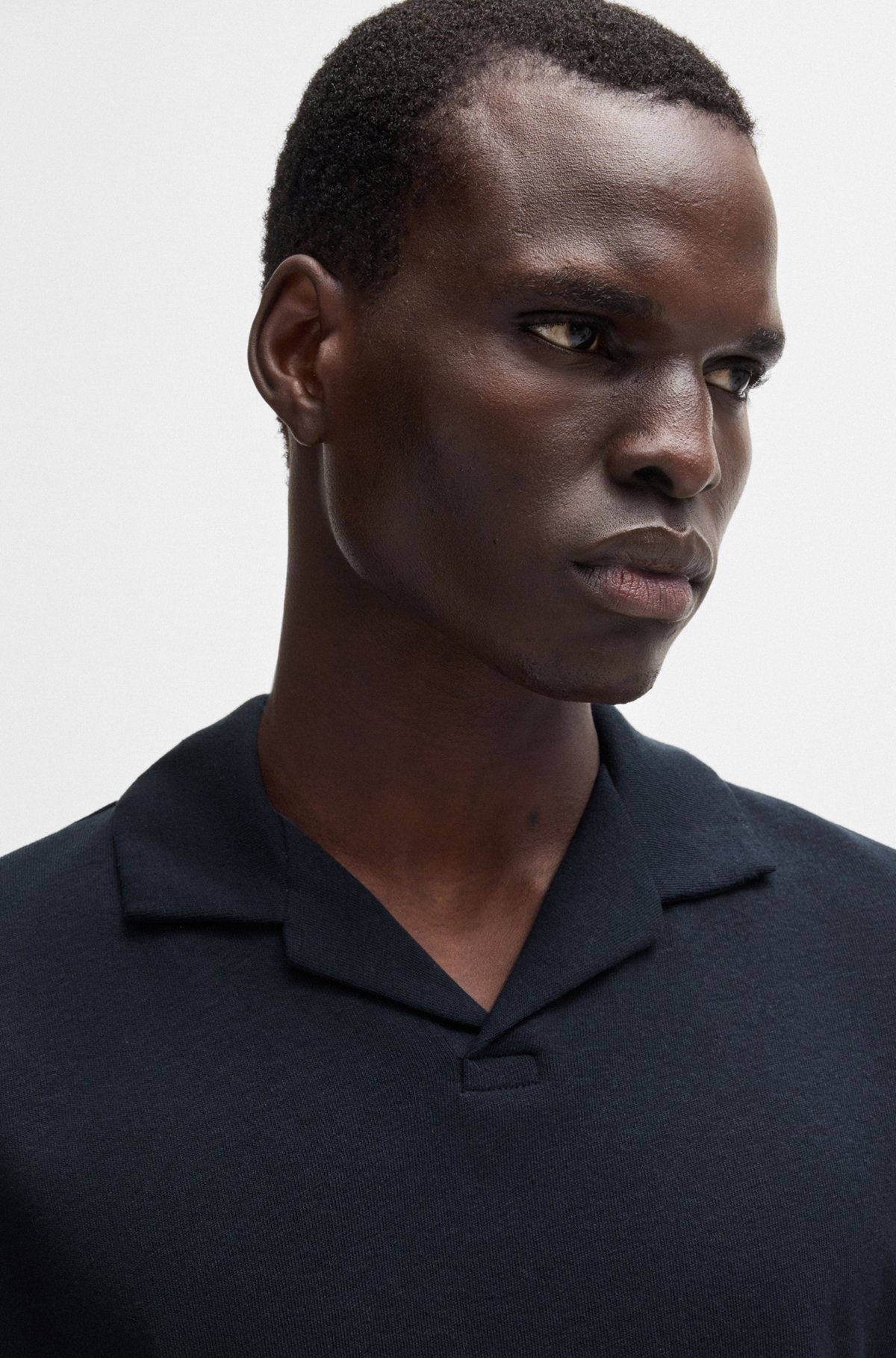 COTTON-LINEN POLO SHIRT WITH JOHNNY COLLAR - 3