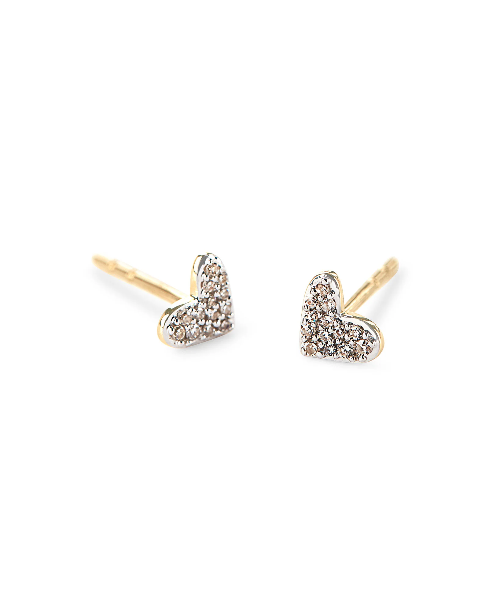 Heart 14k Yellow Gold Stud Earrings in White Diamonds - 1