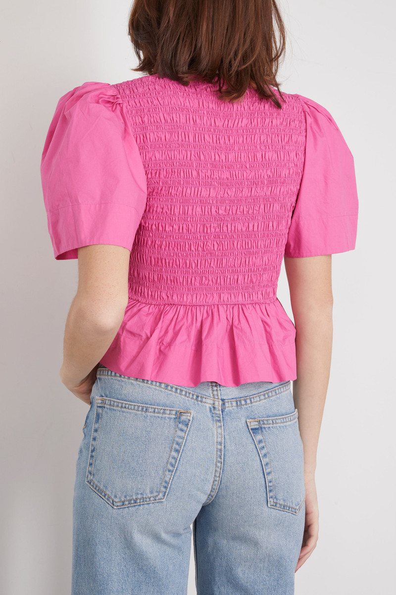 Cotton Poplin Open Neck Smock Blouse in Cone Flower 4