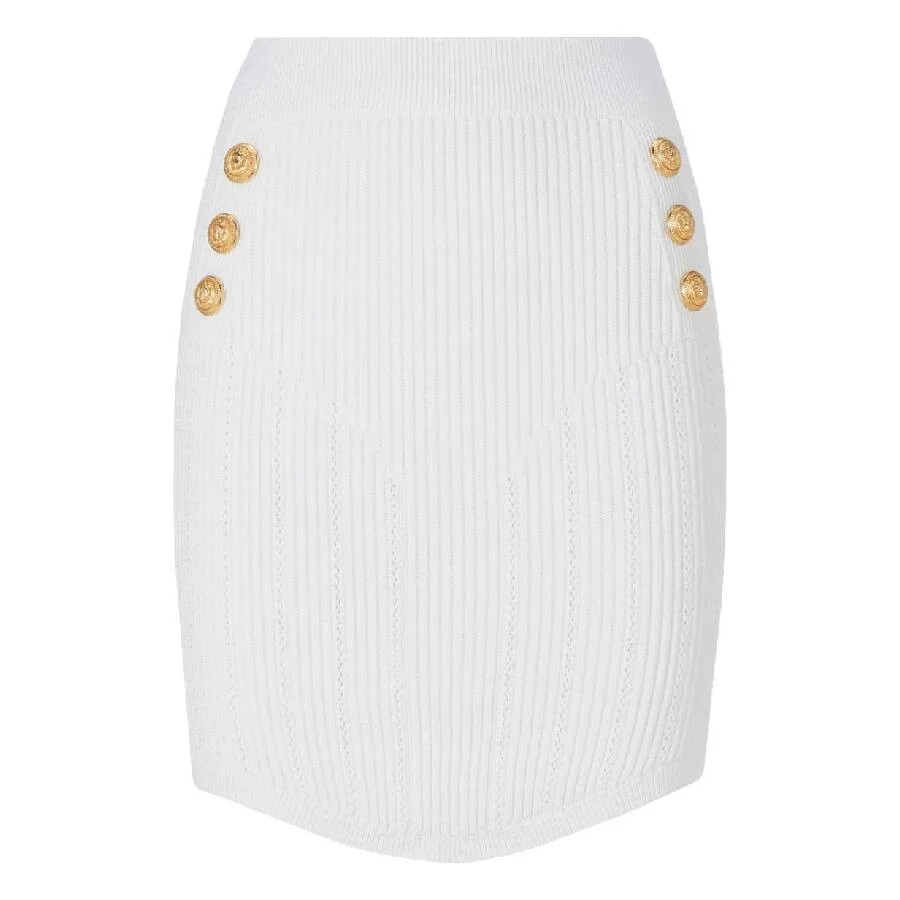 Balmain Button Embellished Mini Knit Skirt - 1