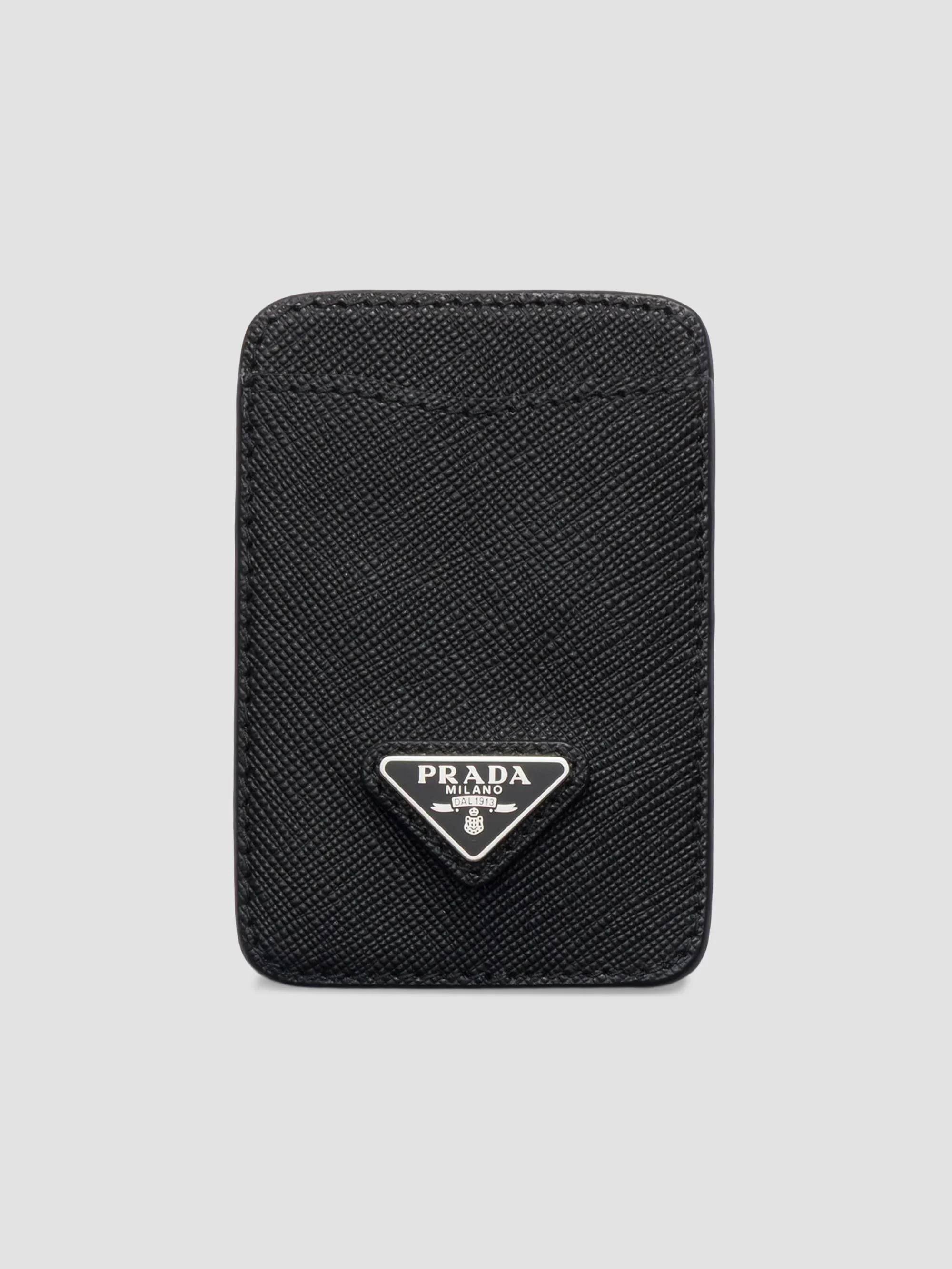 Women's Saffiano Leather Card Holder - Black Silver - 1