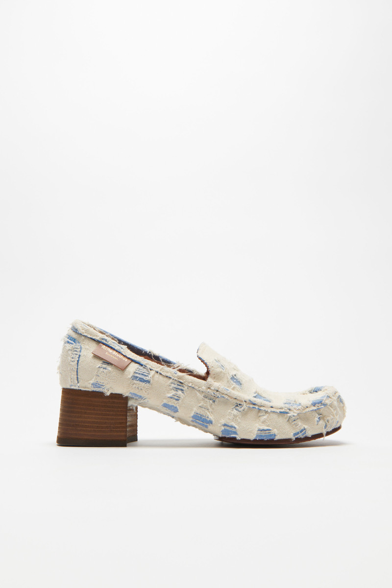 Distressed eather heel loafers - Blue/white 1