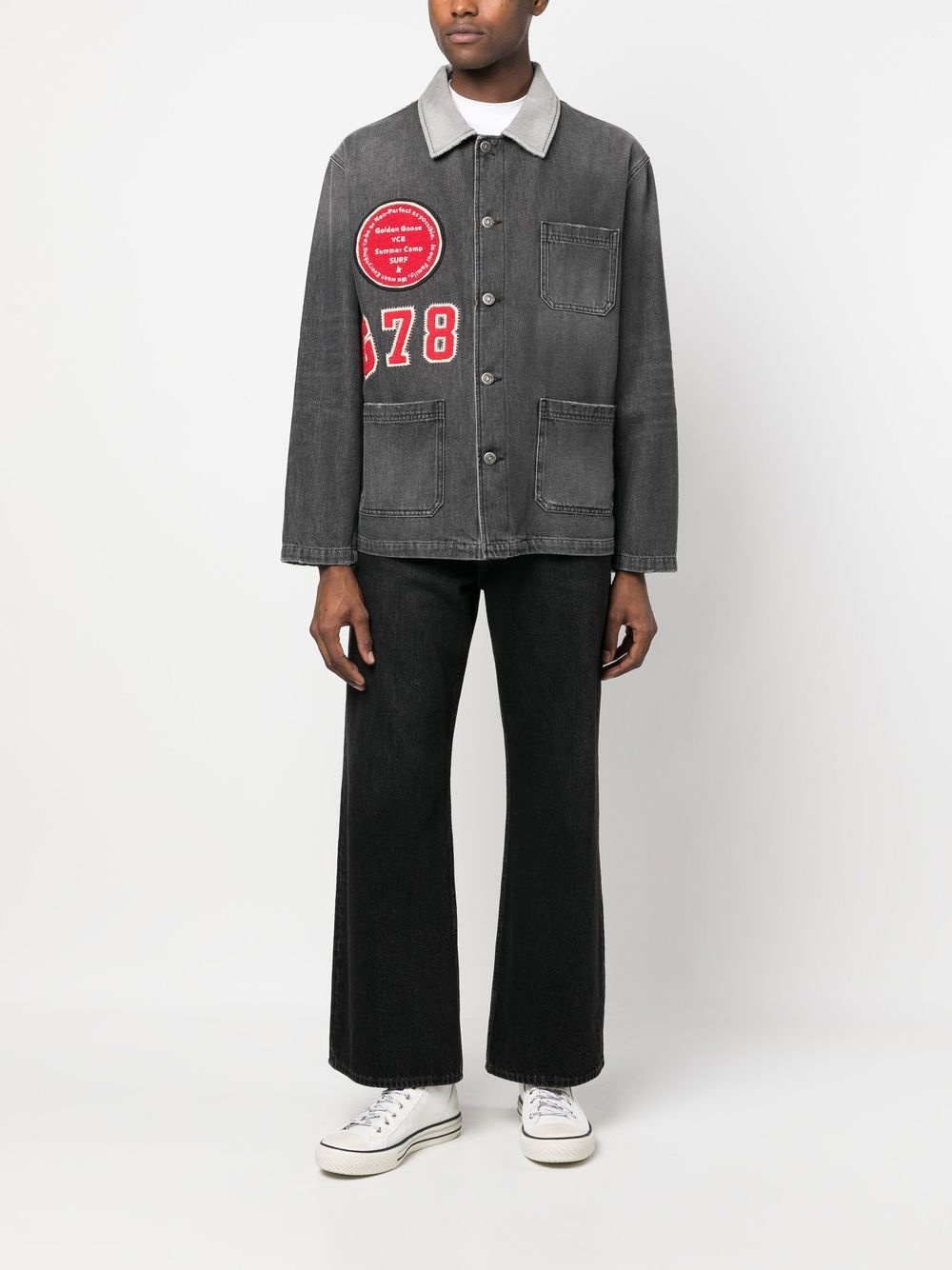 patch detail faded denim jacket - 2
