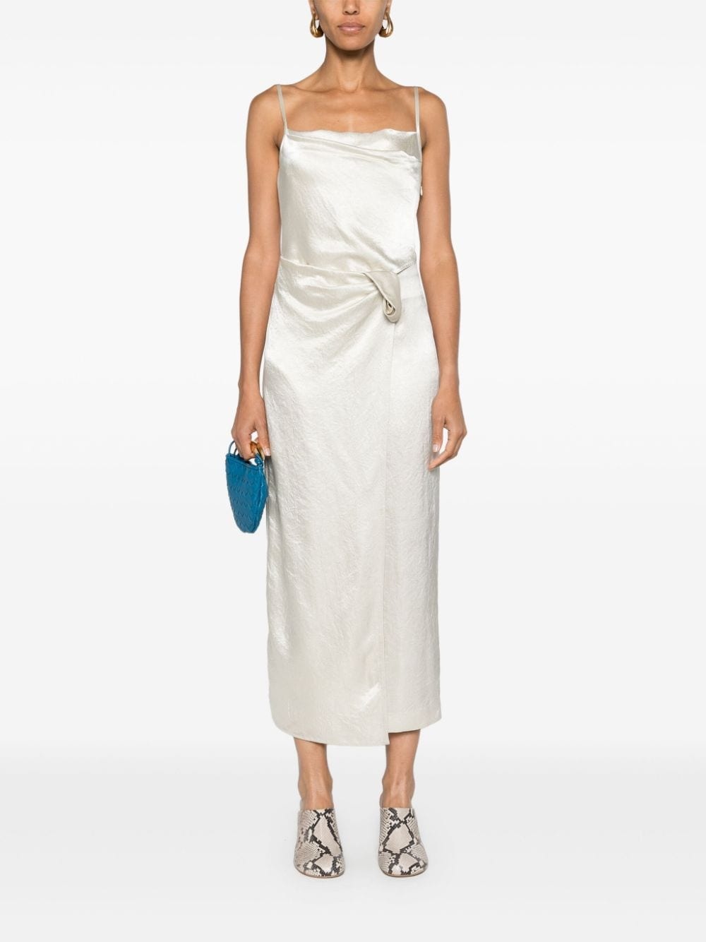 ruched-detailing satin midi dress - 2
