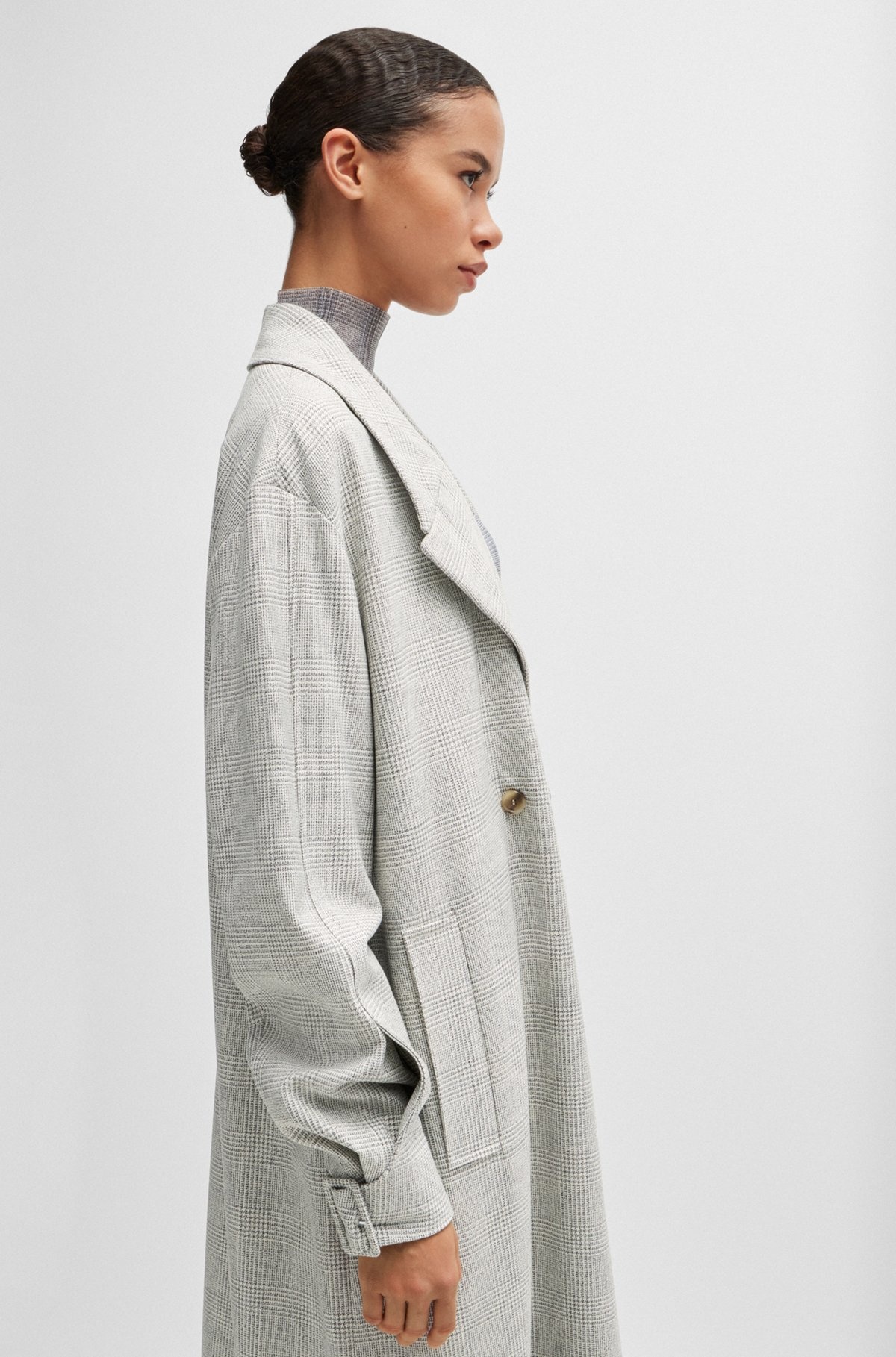 DOUBLE-BREASTED COAT IN CHECKED CREPE WITH PARTIAL LINING - 7