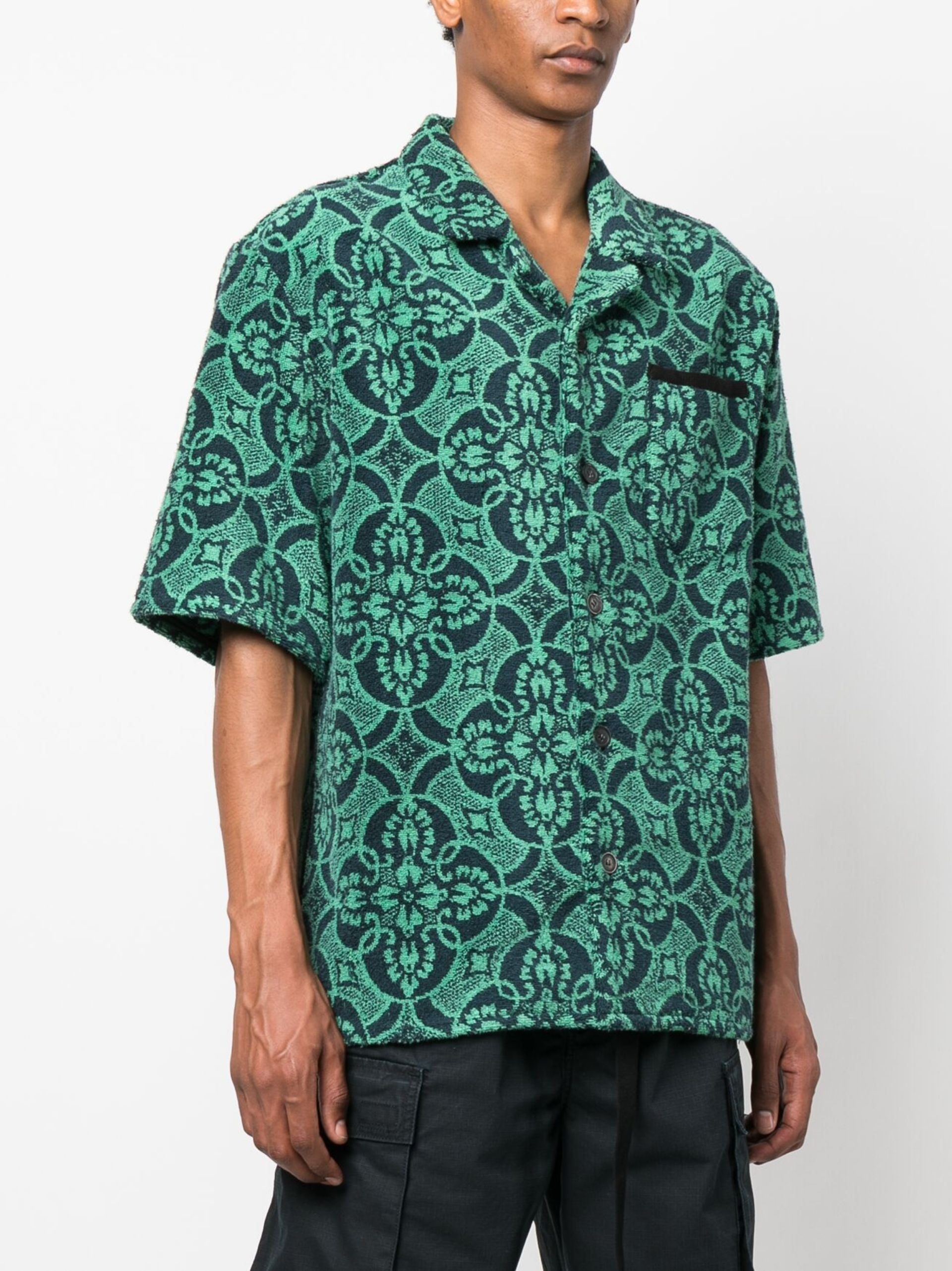 Green Oriental Towel Bowling Shirt - 3