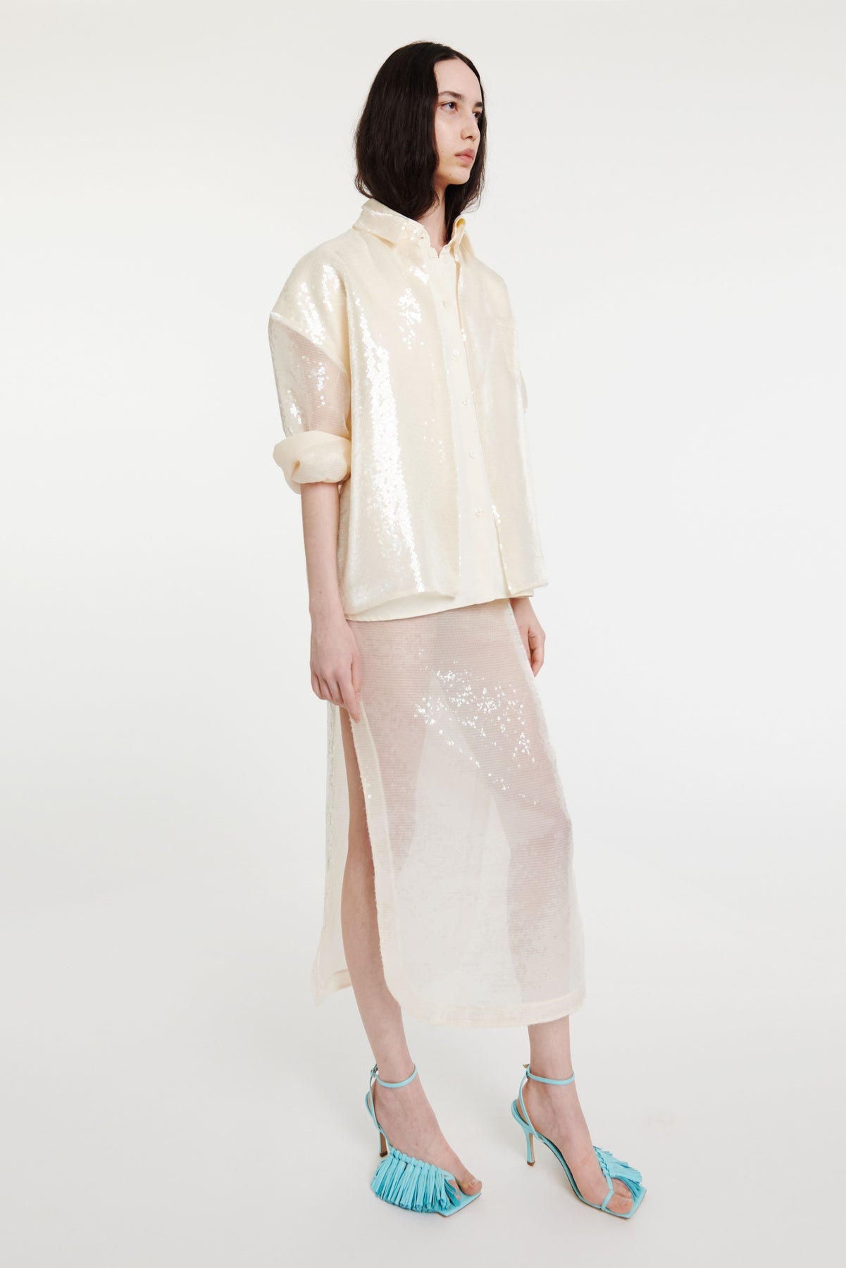 SEQUINED DOUBLE TROMPE-L’OEIL SHIRT IVORY - 5