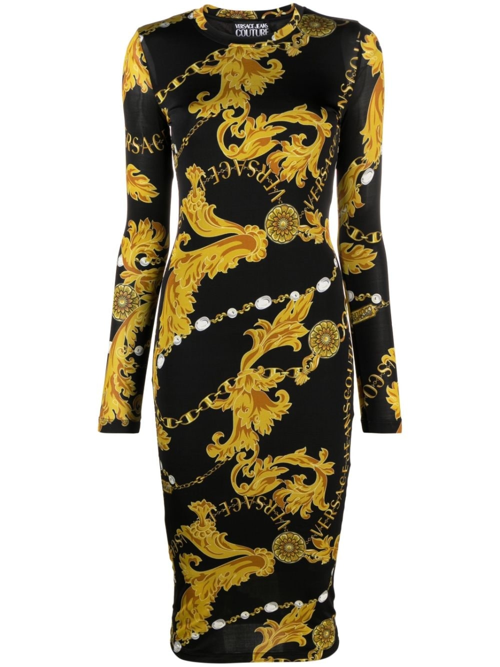 baroque-print midi dress - 1