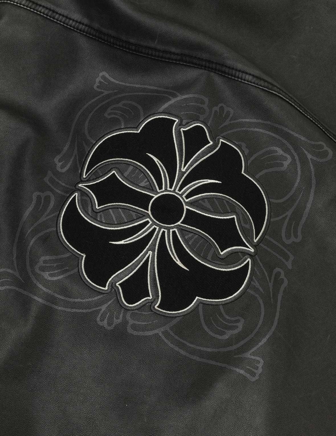 Seagull Print and Embossed Logo Regular Fit Vegan Leather Jacket - 12