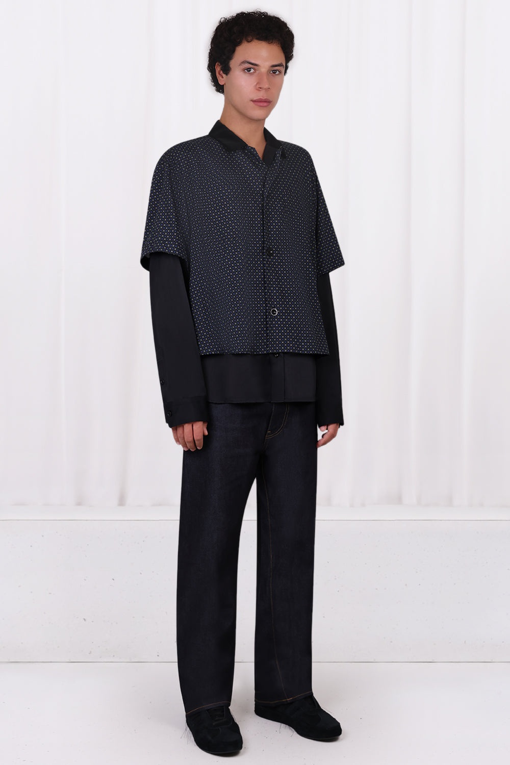 KOMON PRINT LAYERED SHIRT | BLACK - 2