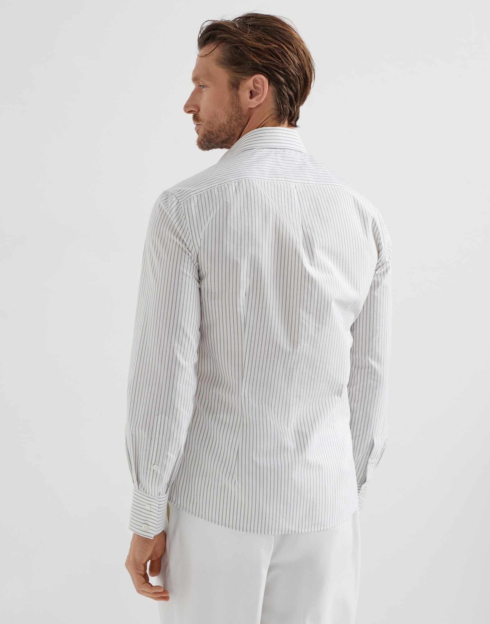 Striped poplin slim fit shirt with spread collar - 2
