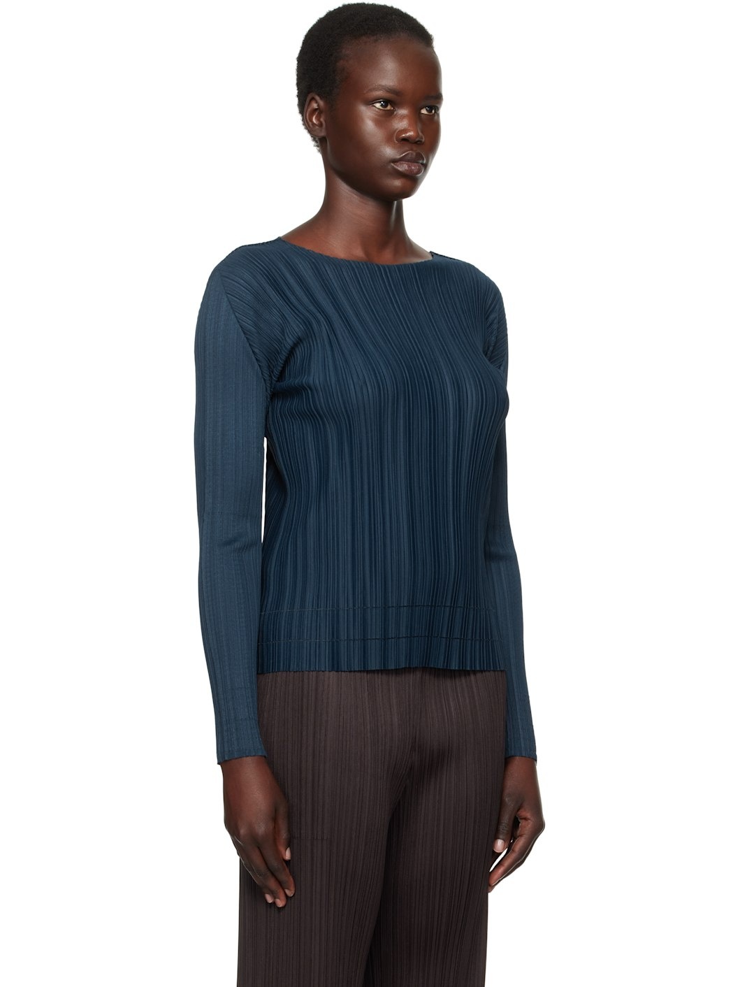 Navy Soft Pleats Top - 2