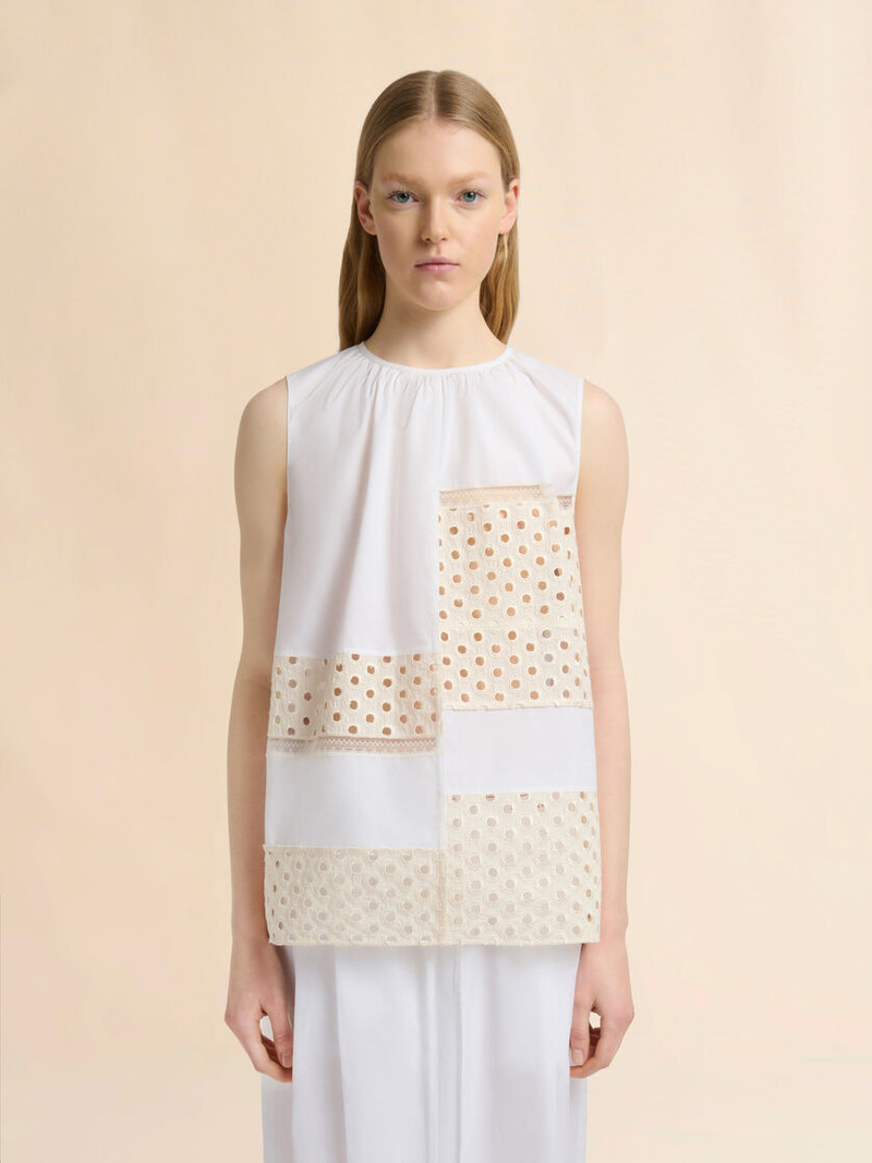 Marni WHITE POPLIN BLOUSE WITH BRODERIE ANGLAISE INSERTS outlook