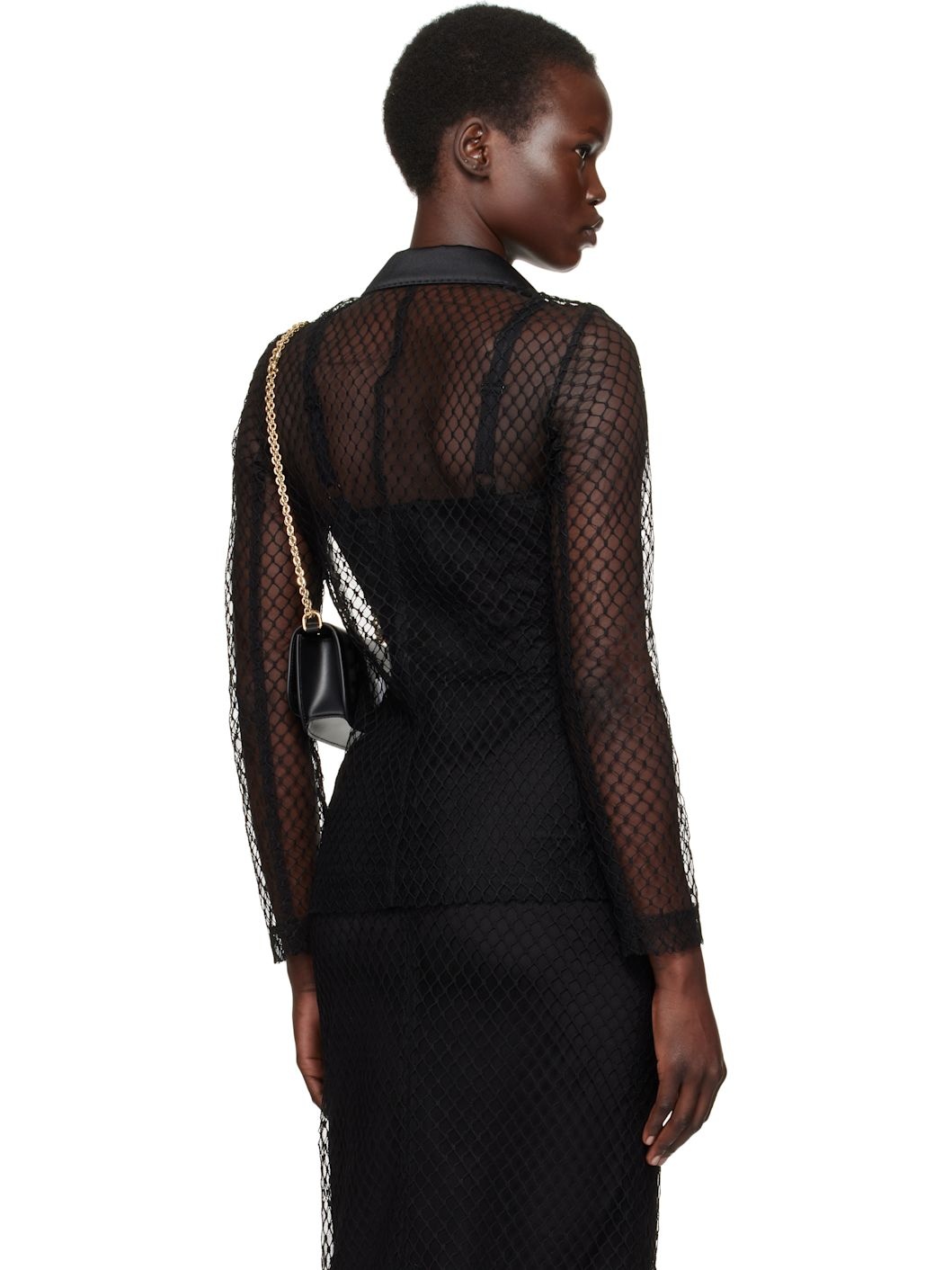 Black Single-Breasted Mesh 'Dolce' Tuxedo Jacket - 3