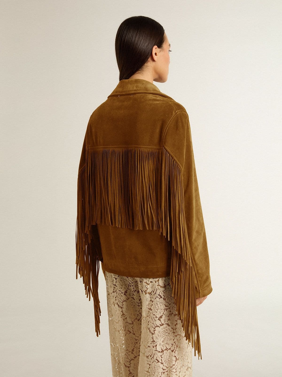Women’s tobacco-colored suede jacket women with fringes - 4